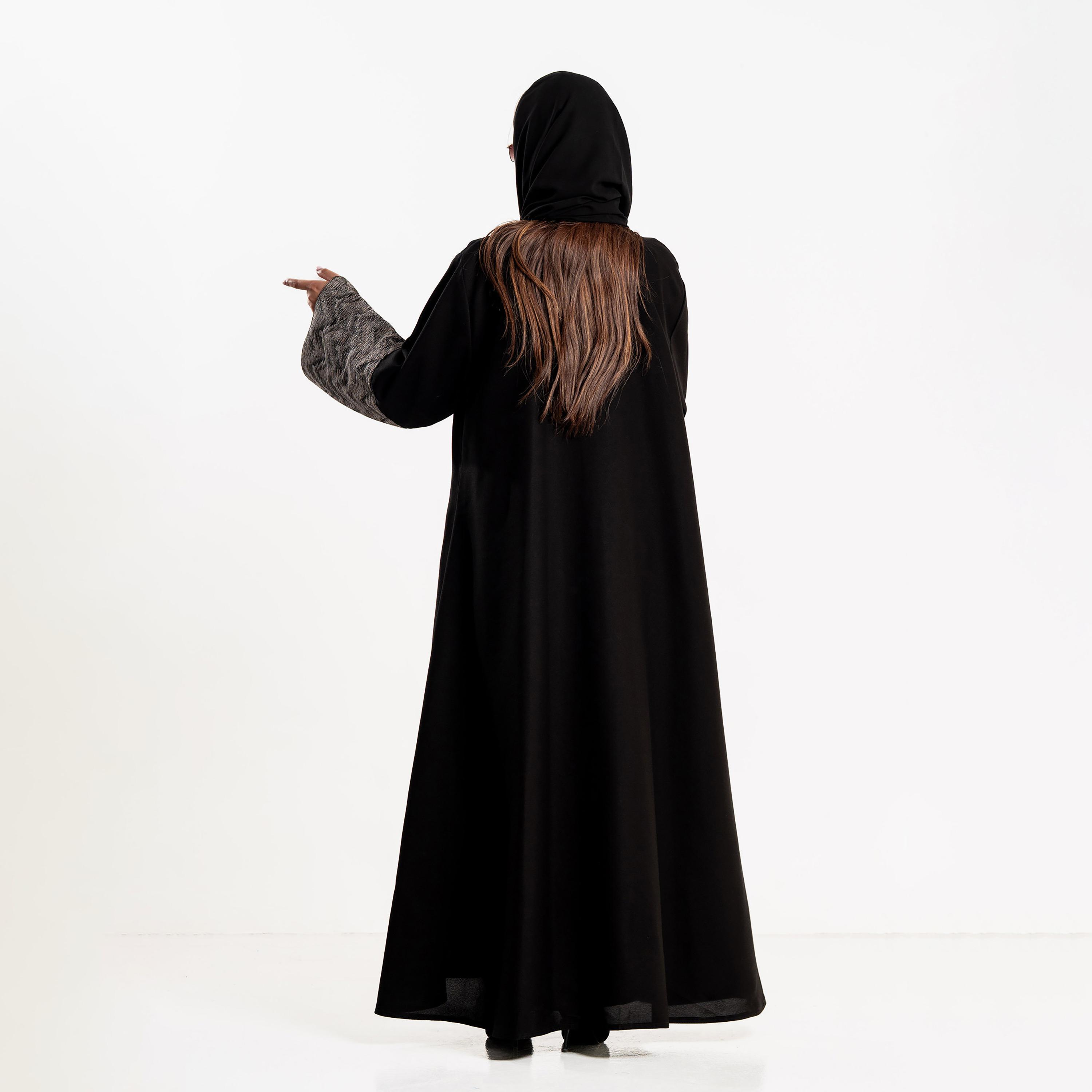 Zahiyh Black Chevron Wide Sleeves Women's Abaya with Hijab-women-arabicclothing-abayas-image-6