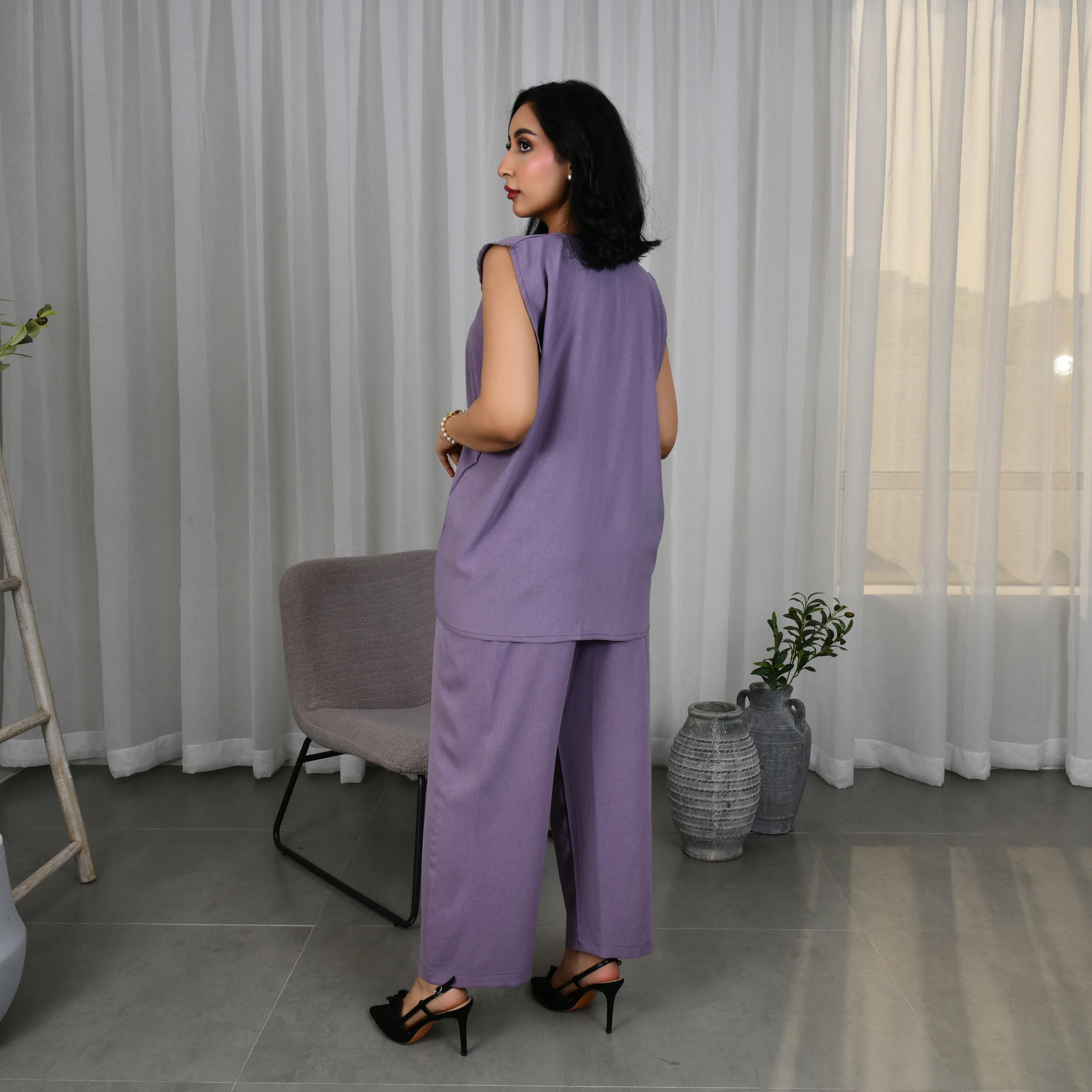 Hawraa 2-Piece Purple Cap Sleeves Women Under Abaya Top and Bottom-women-clothing-coordsets-image-3