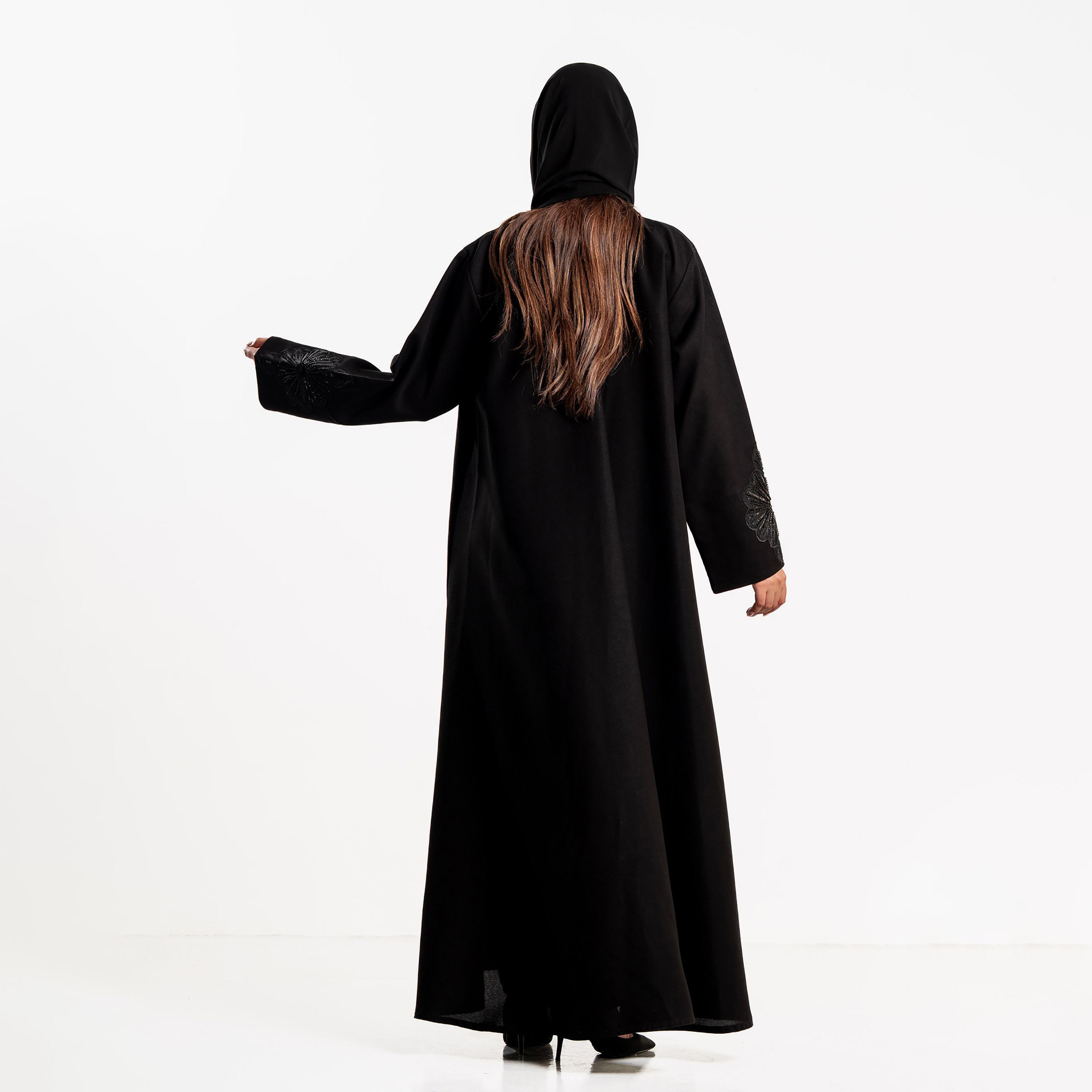 Zahiyh Black Floral Embroidered Women's Evening Abaya with Hijab-women-arabicclothing-abayas-image-4