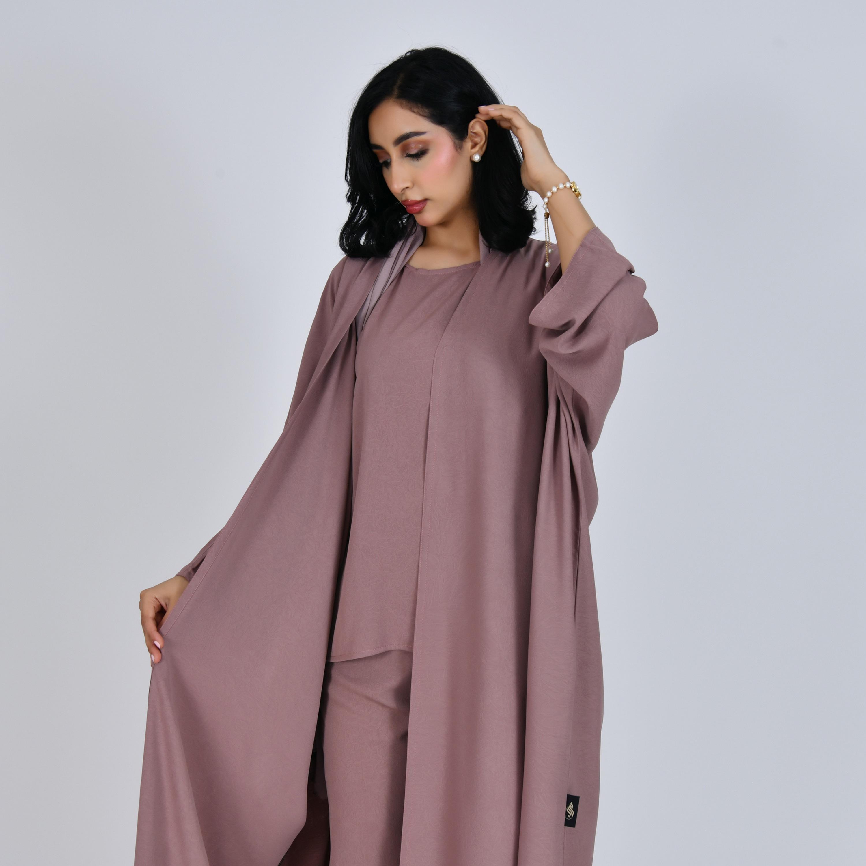 Hawraa Pink Front-Open Batwing Sleeves Women Abaya with Hijab-women-arabicclothing-abayas-image-2