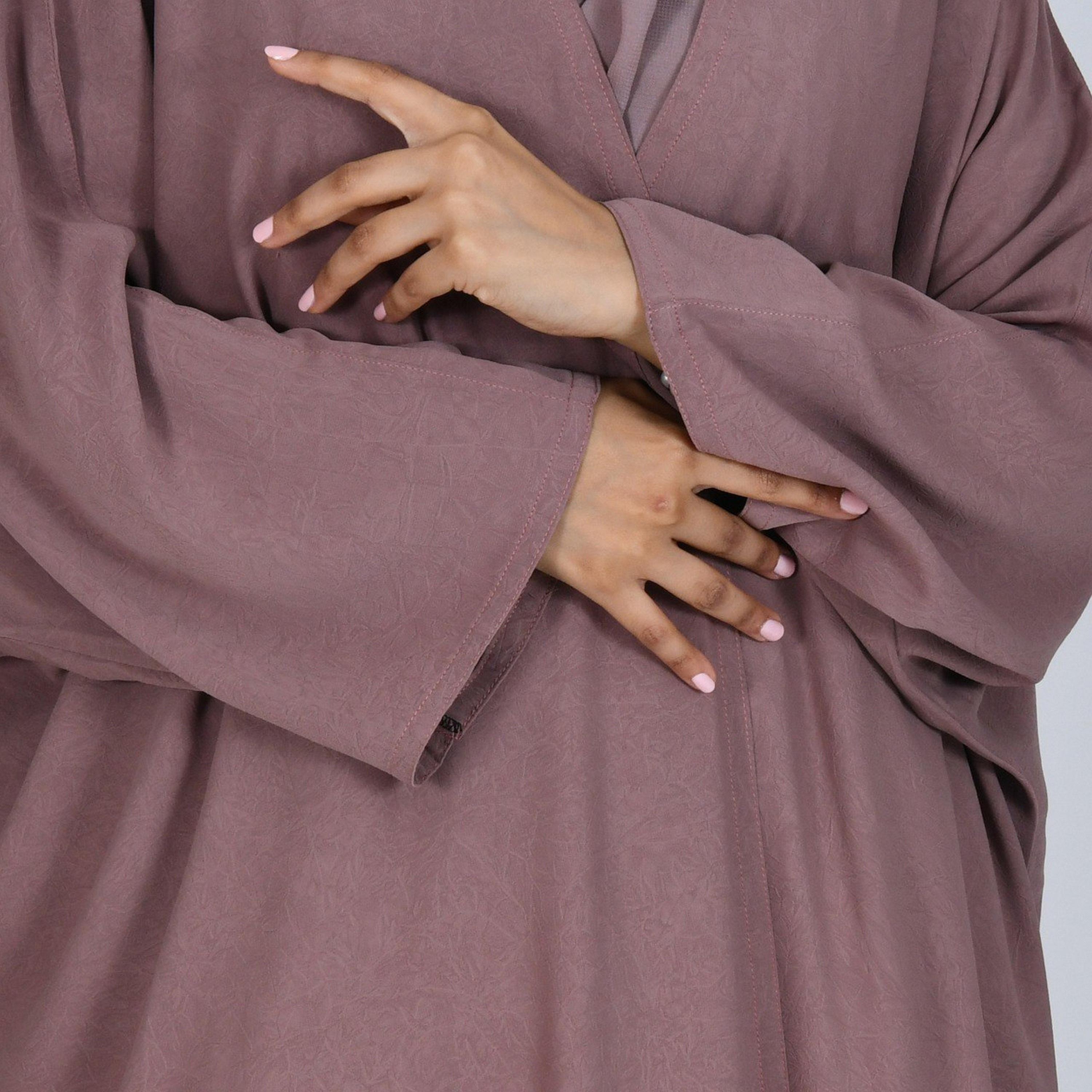 Hawraa Pink Front-Open Batwing Sleeves Women Abaya with Hijab-women-arabicclothing-abayas-image-3