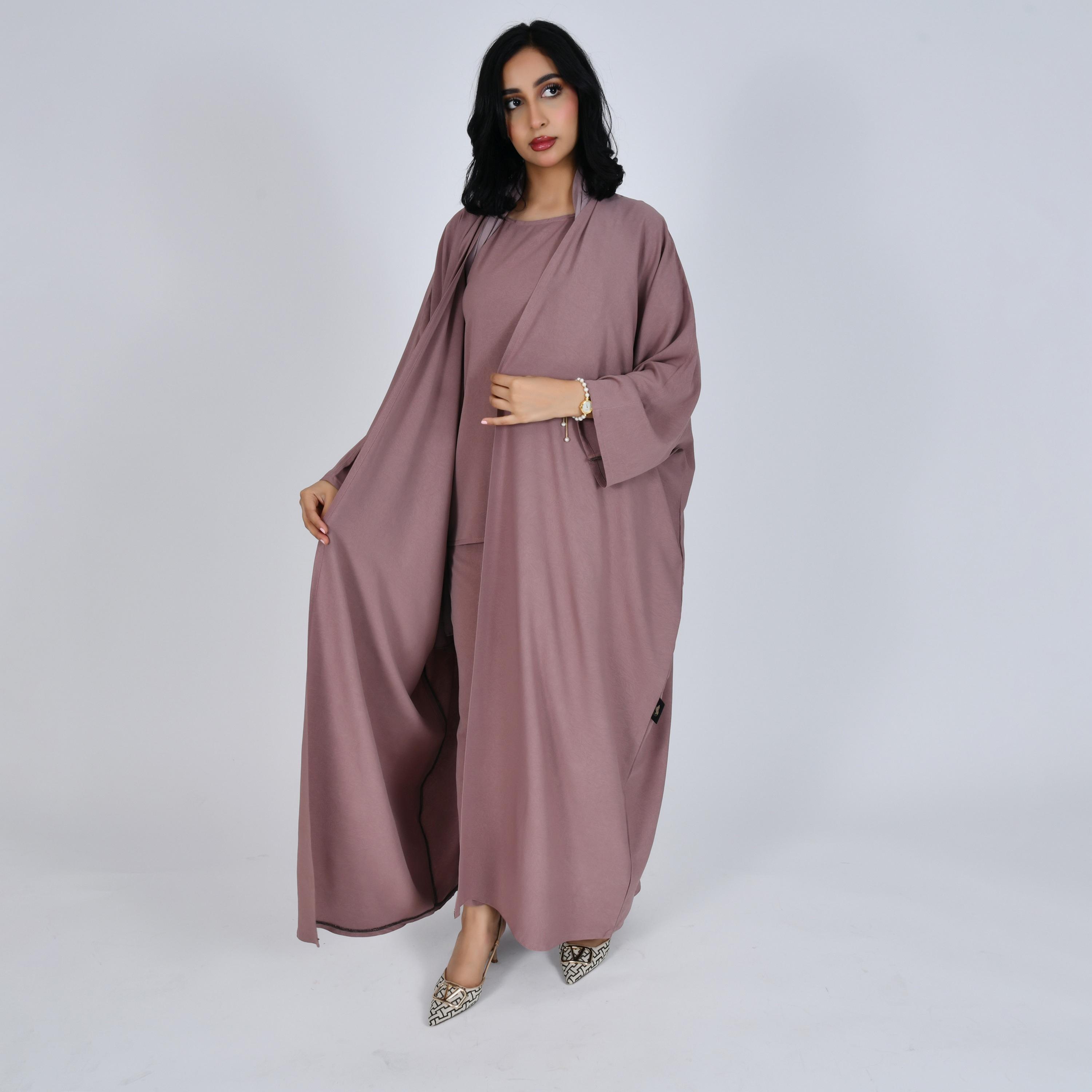 Hawraa Pink Front-Open Batwing Sleeves Women Abaya with Hijab-women-arabicclothing-abayas-image-4
