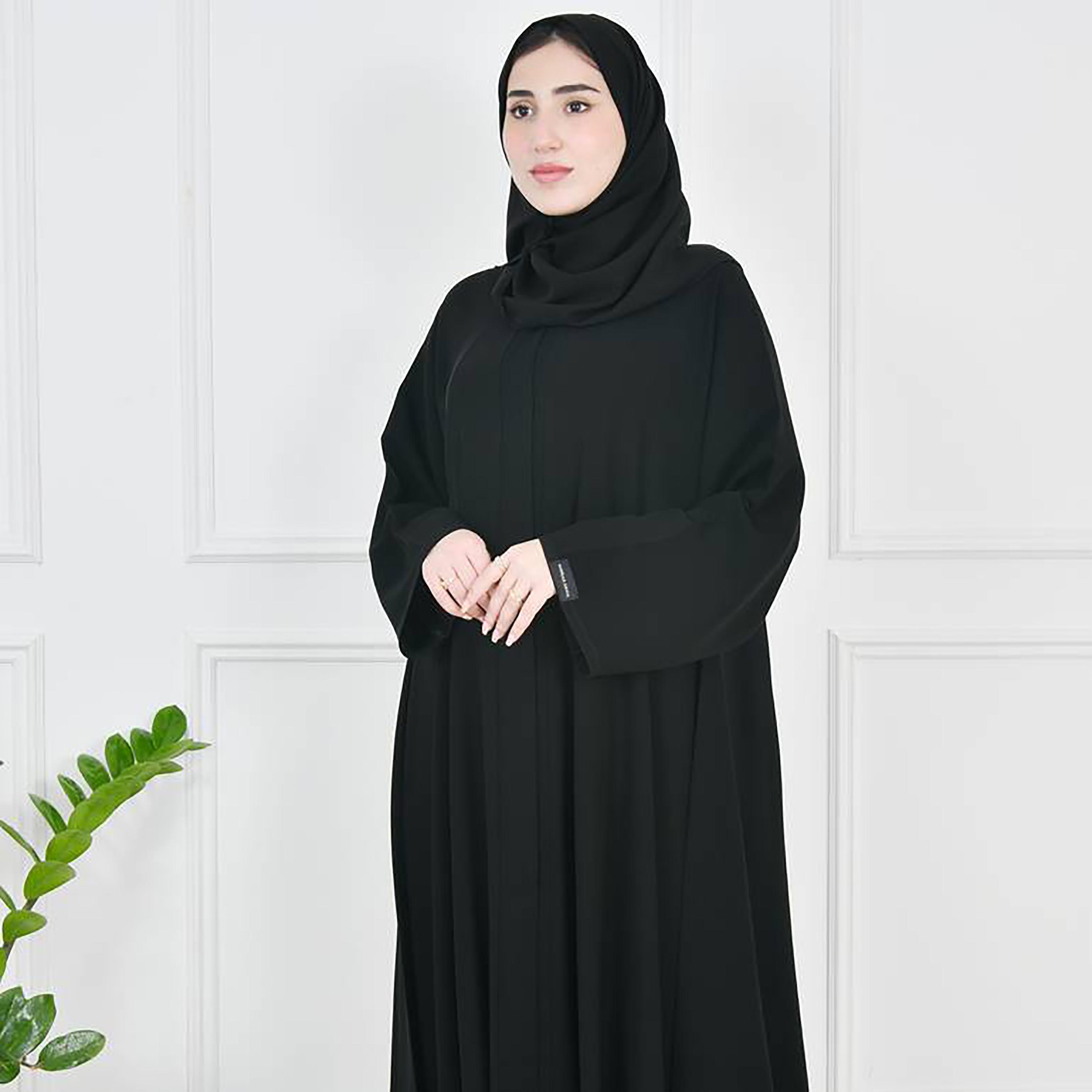 Hawraa Black Crepe Abaya with Hijab-women-arabicclothing-abayas-image-1