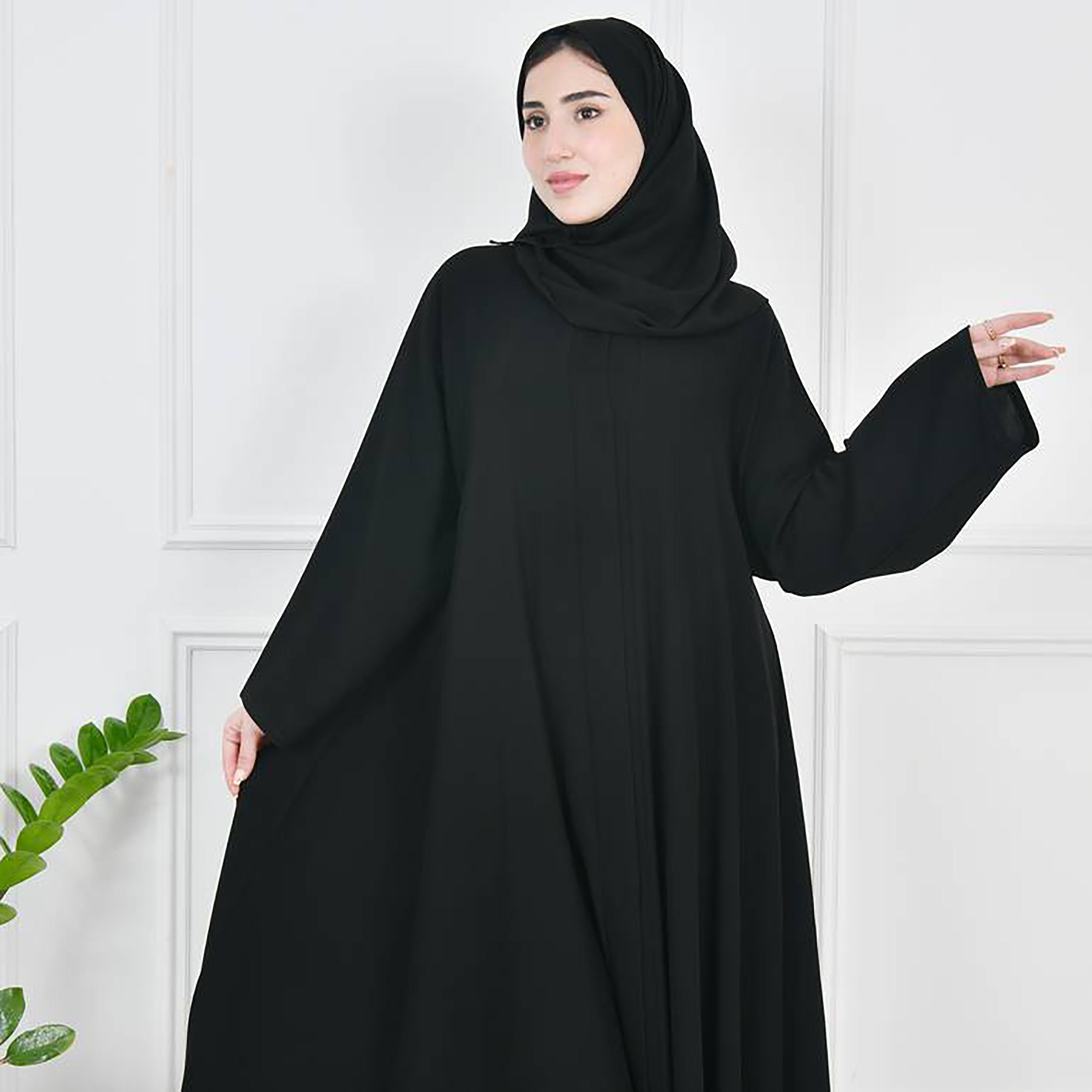 Hawraa Black Crepe Abaya with Hijab-women-arabicclothing-abayas-image-2
