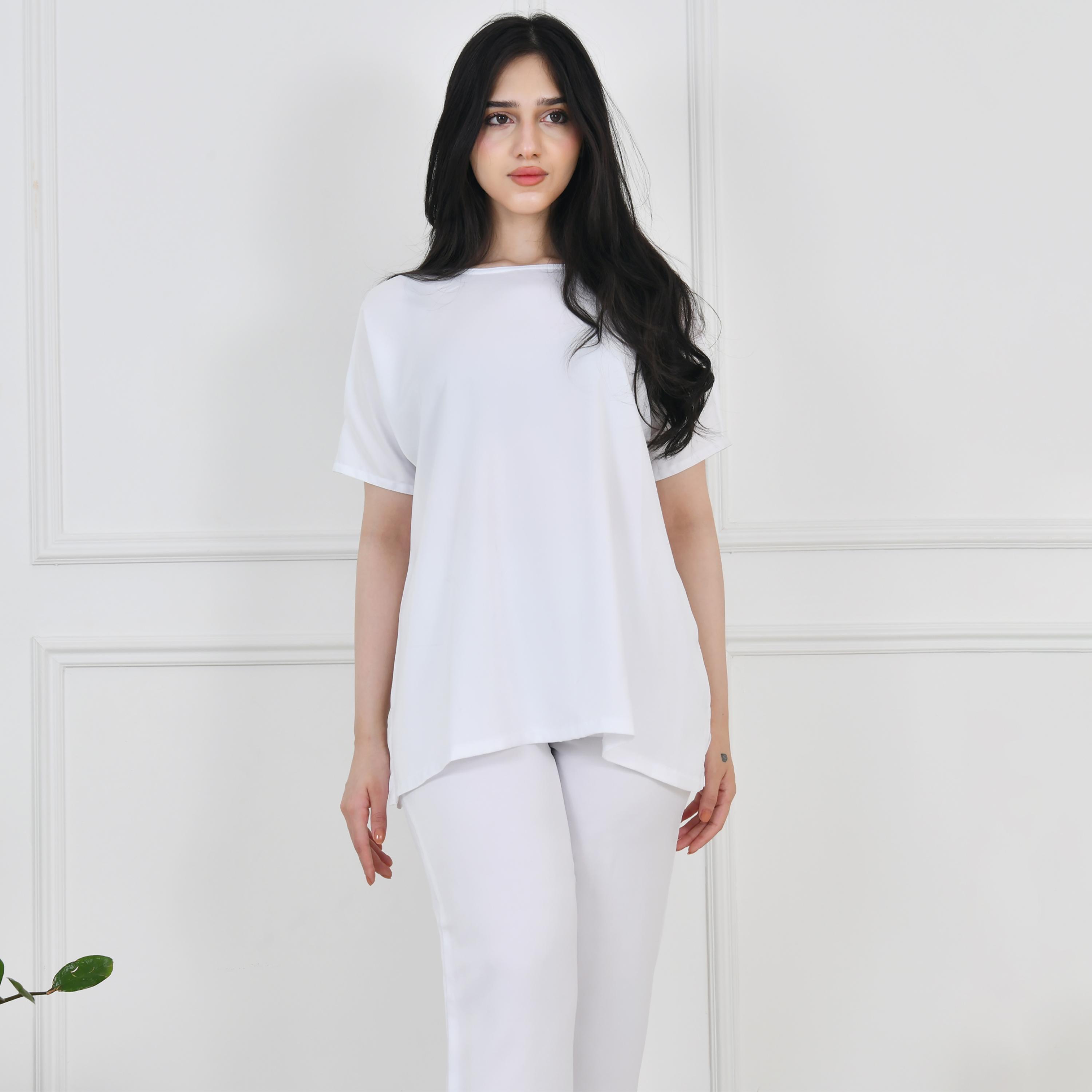Hawraa White Linen Women's Under Under Abaya Top and Trouser Set-women-arabicclothing-prayerclothing-image-2