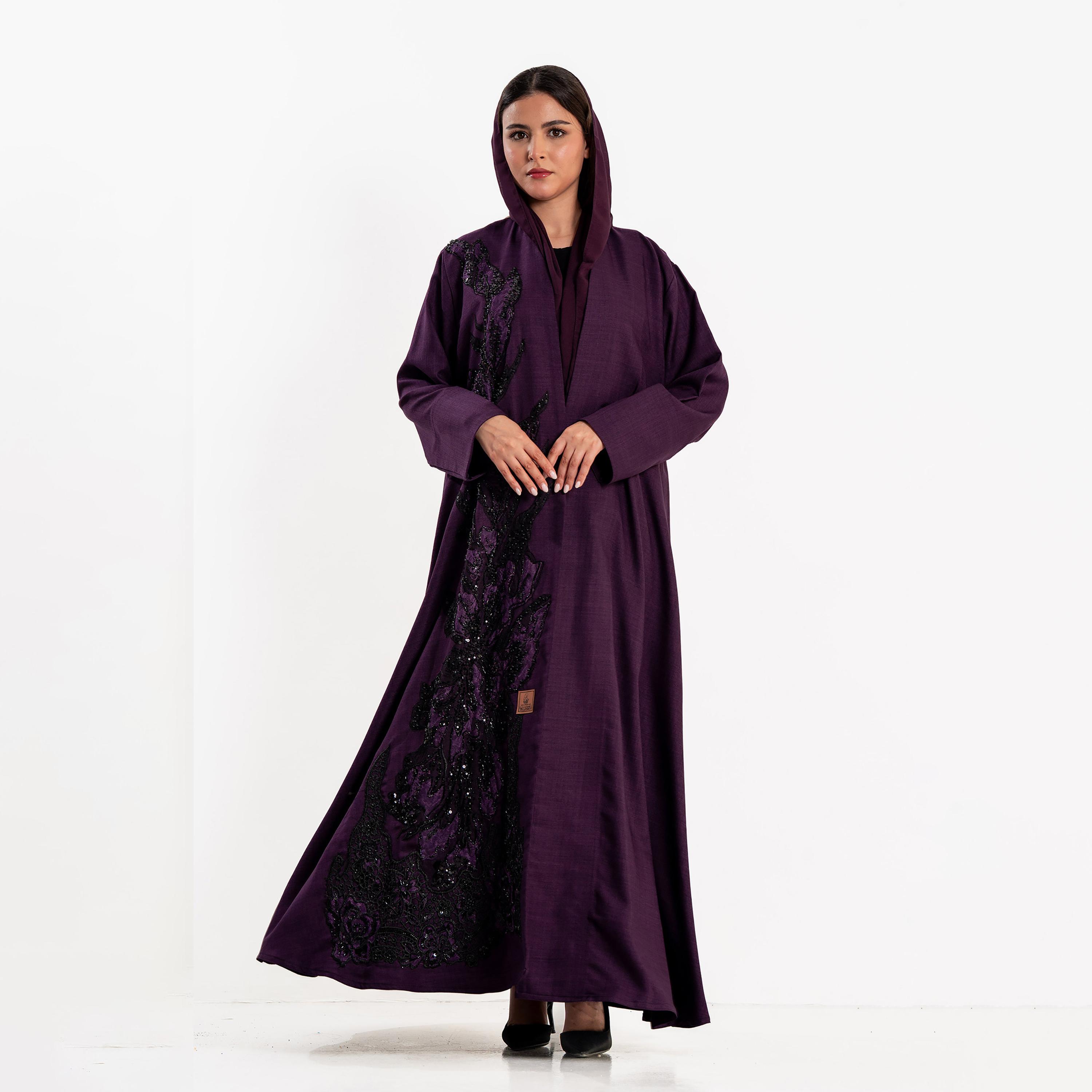 Zahiyh Purple Beaded Women's Evening Flared Abaya with Hijab-women-arabicclothing-abayas-image-1