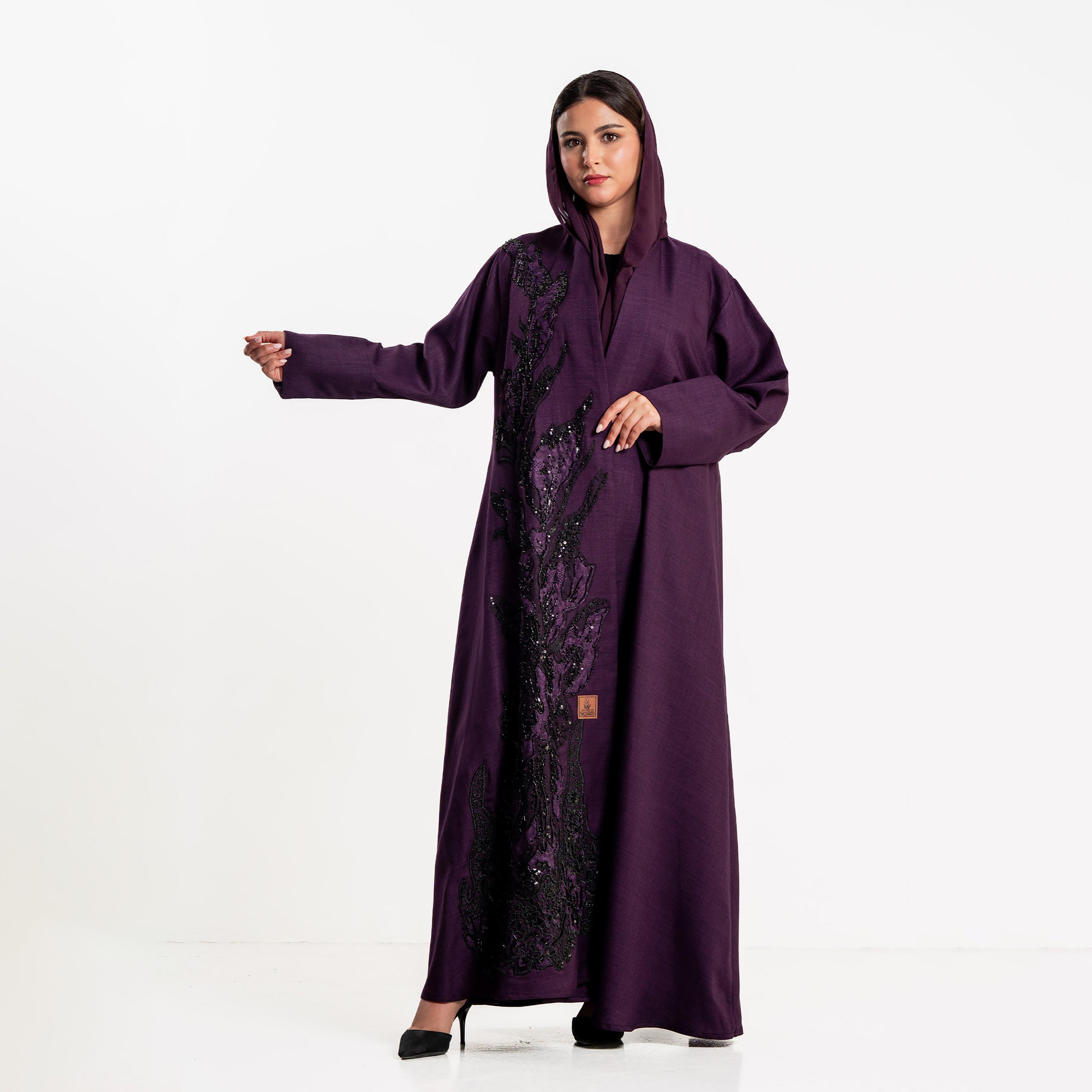 Zahiyh Purple Beaded Women's Evening Flared Abaya with Hijab-women-arabicclothing-abayas-image-2
