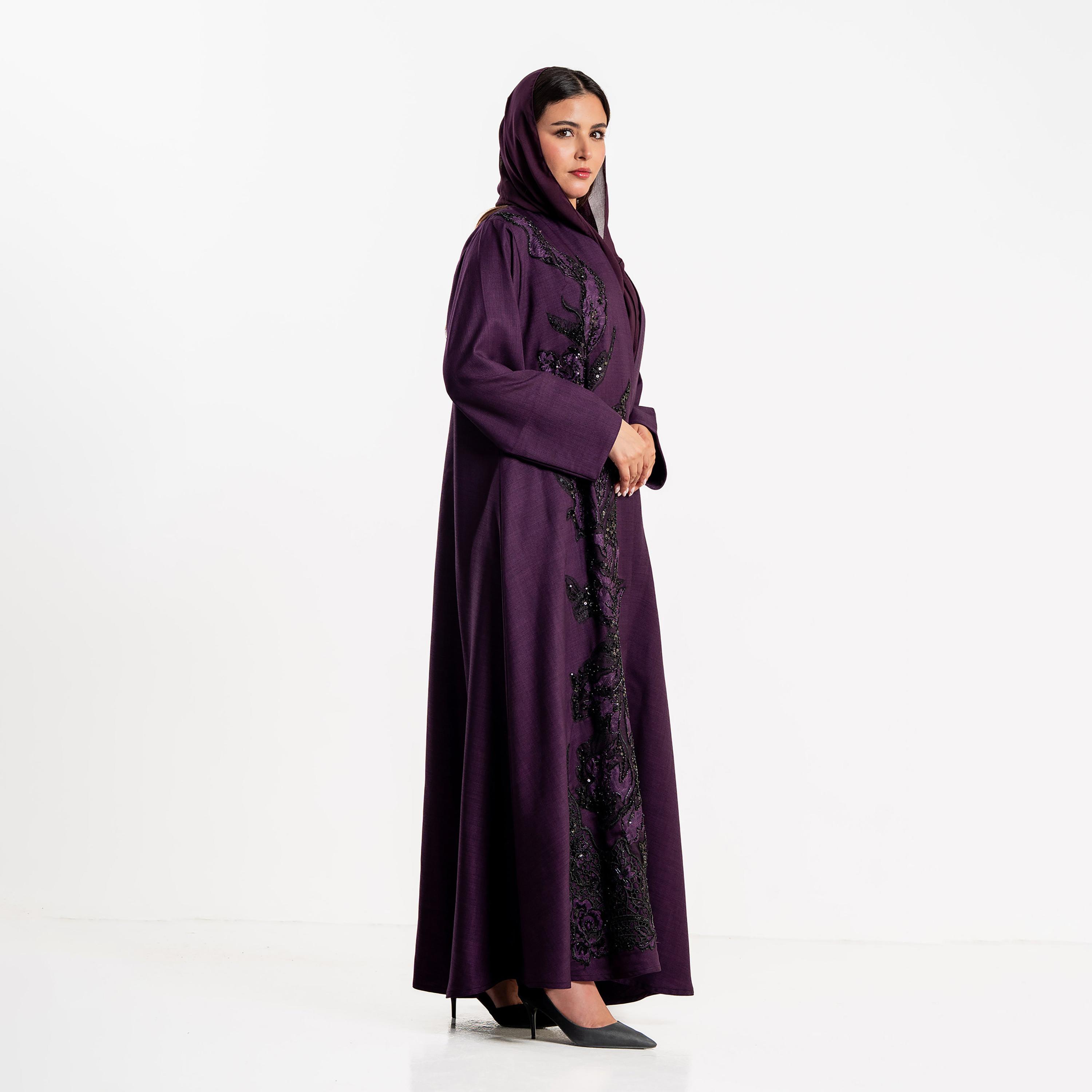 Zahiyh Purple Beaded Women's Evening Flared Abaya with Hijab-women-arabicclothing-abayas-image-3