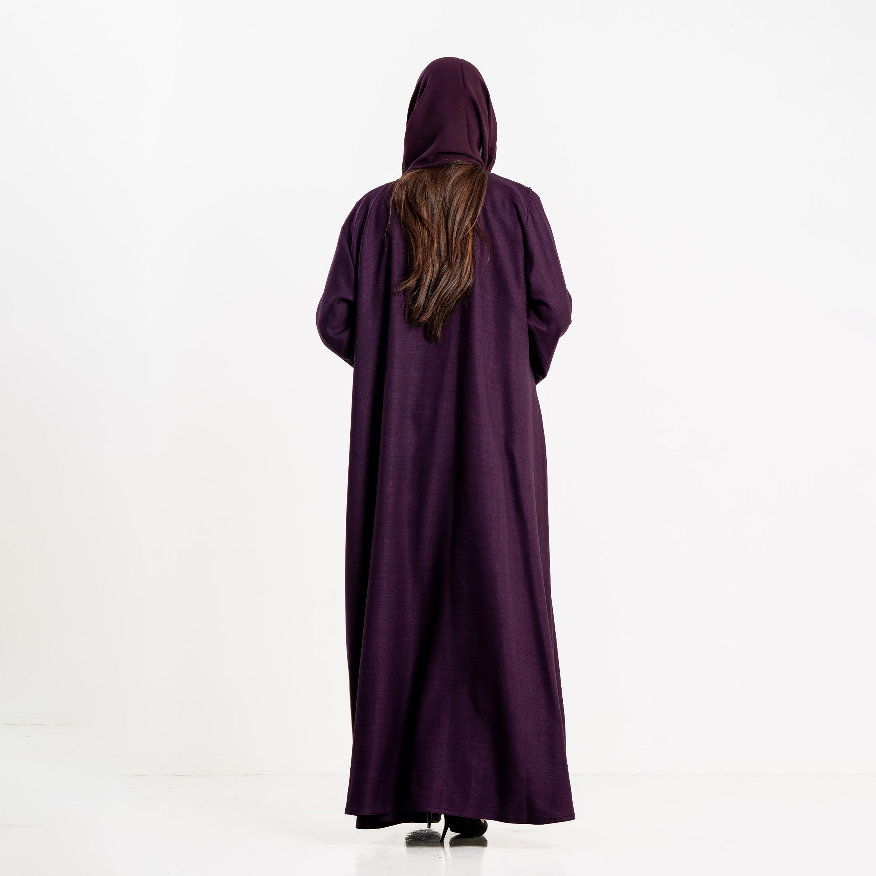 Zahiyh Purple Beaded Women's Evening Flared Abaya with Hijab-women-arabicclothing-abayas-image-4