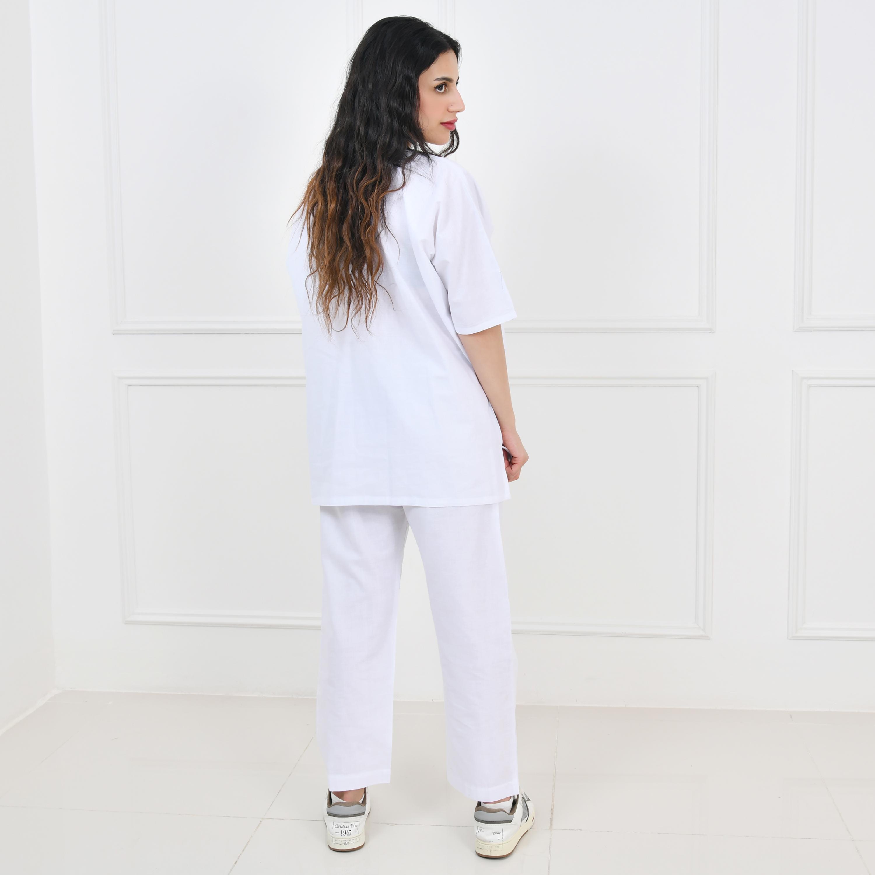 عباية حوراء بيضاء من الكتان بأكمام منفوخة للحج للنساء مع طرحة-women-arabicclothing-prayerclothing-image-11
