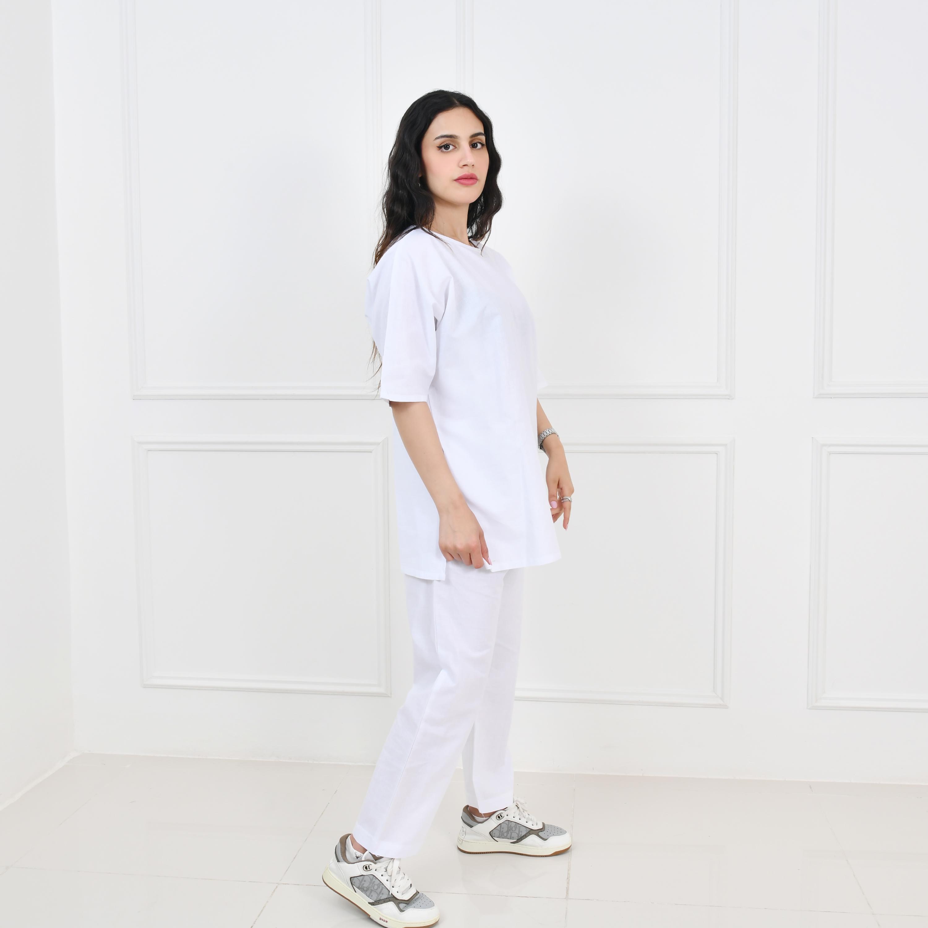 Hawraa White Balloon Sleeves Linen Women's Hajj Abaya with Hijab-women-arabicclothing-prayerclothing-image-10