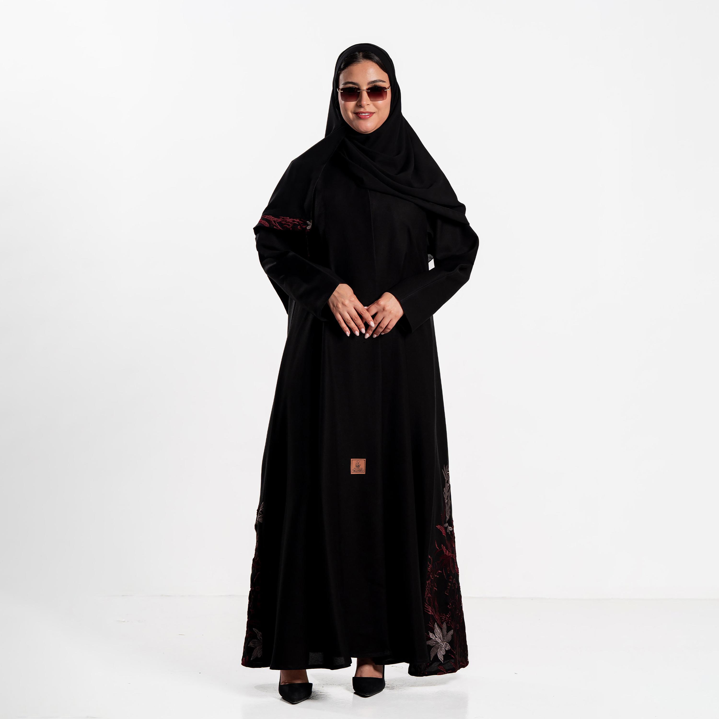 Zahiyh Floral Embroidered Women's Evening Abaya with Hijab-women-arabicclothing-abayas-image-1