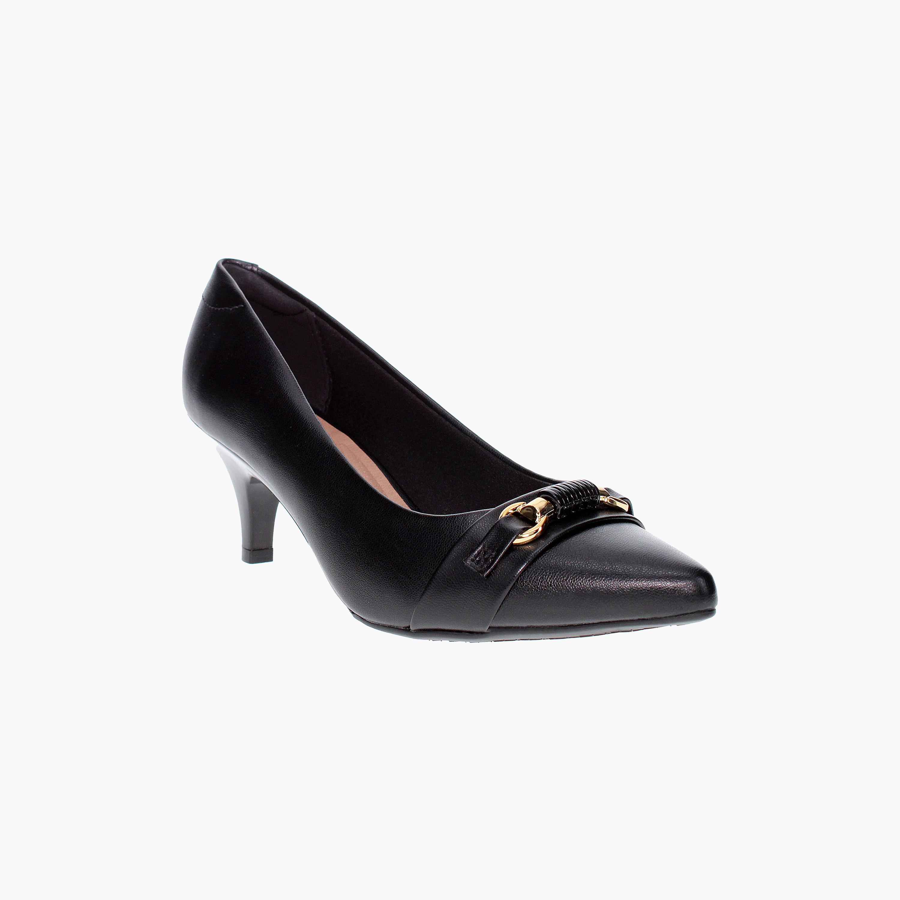 Beira Rio by Geoomnii  Women's Kitten Heel Pumps with Gold Buckle Detail | 4076-1313-9569    -women-shoes-heels-image-1