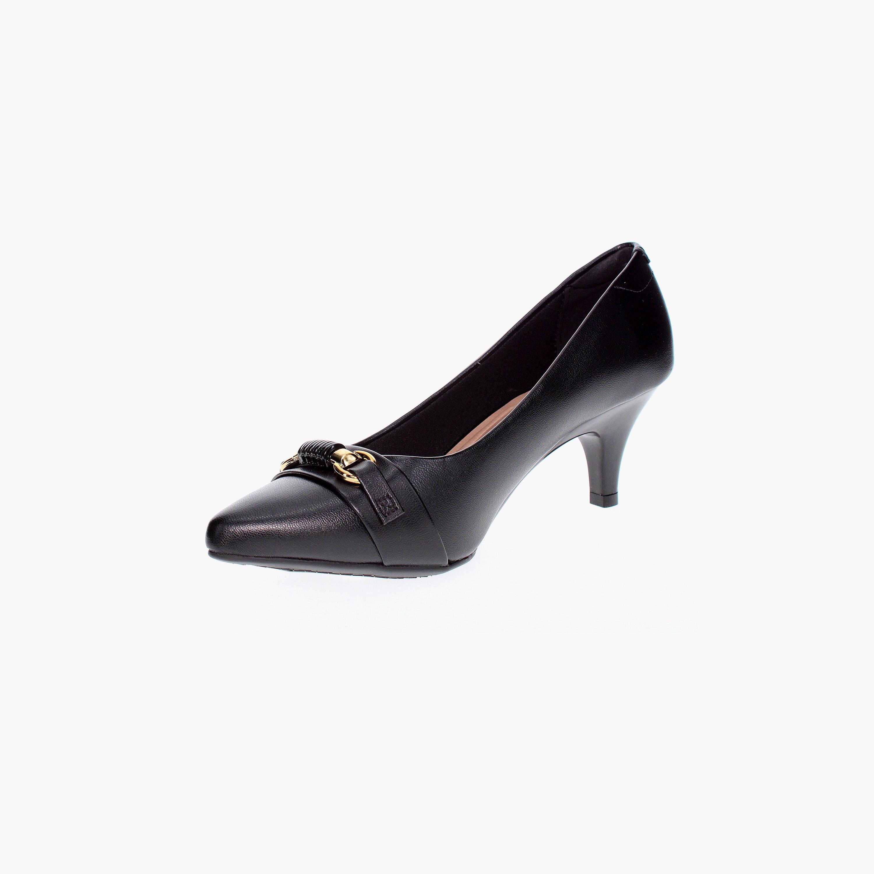 Beira Rio by Geoomnii  Women's Kitten Heel Pumps with Gold Buckle Detail | 4076-1313-9569    -women-shoes-heels-image-3