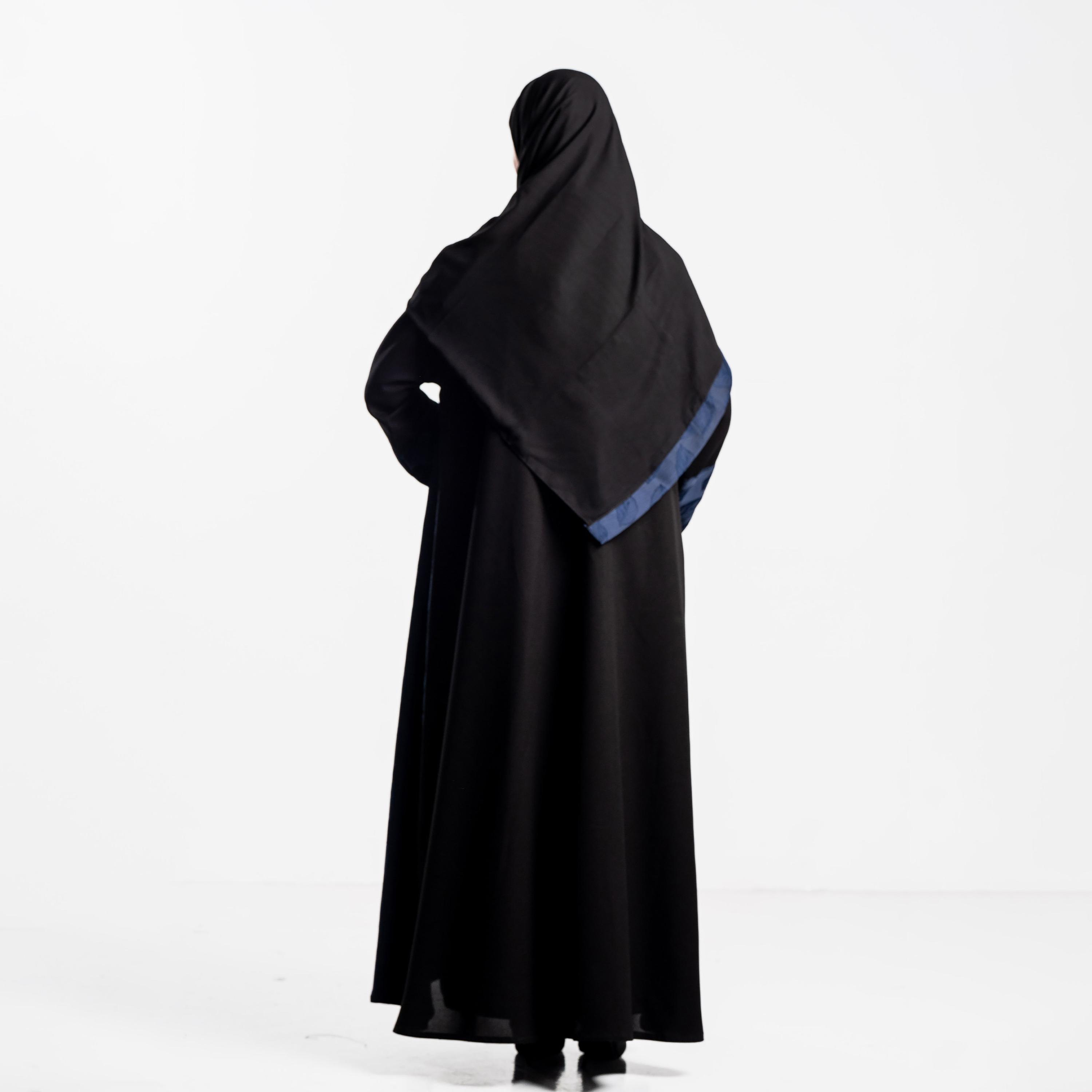 Zahiyh Dual Panel Jacquard Leaf Women's Flared Abaya with Hijab-women-arabicclothing-abayas-image-5