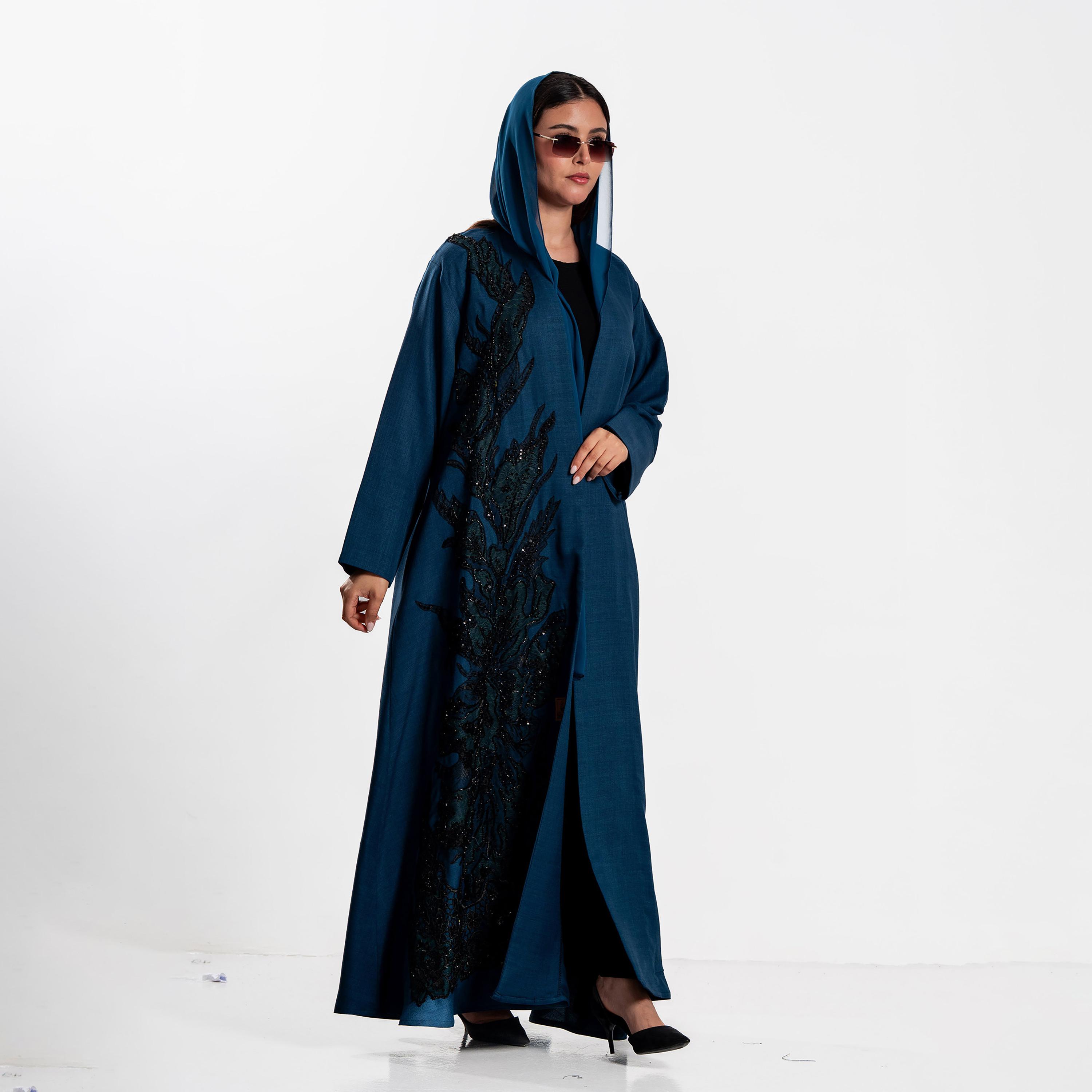 Zahiyh Beaded Lace Panel Women's Evening Flared Abaya with Hijab-women-arabicclothing-abayas-image-2
