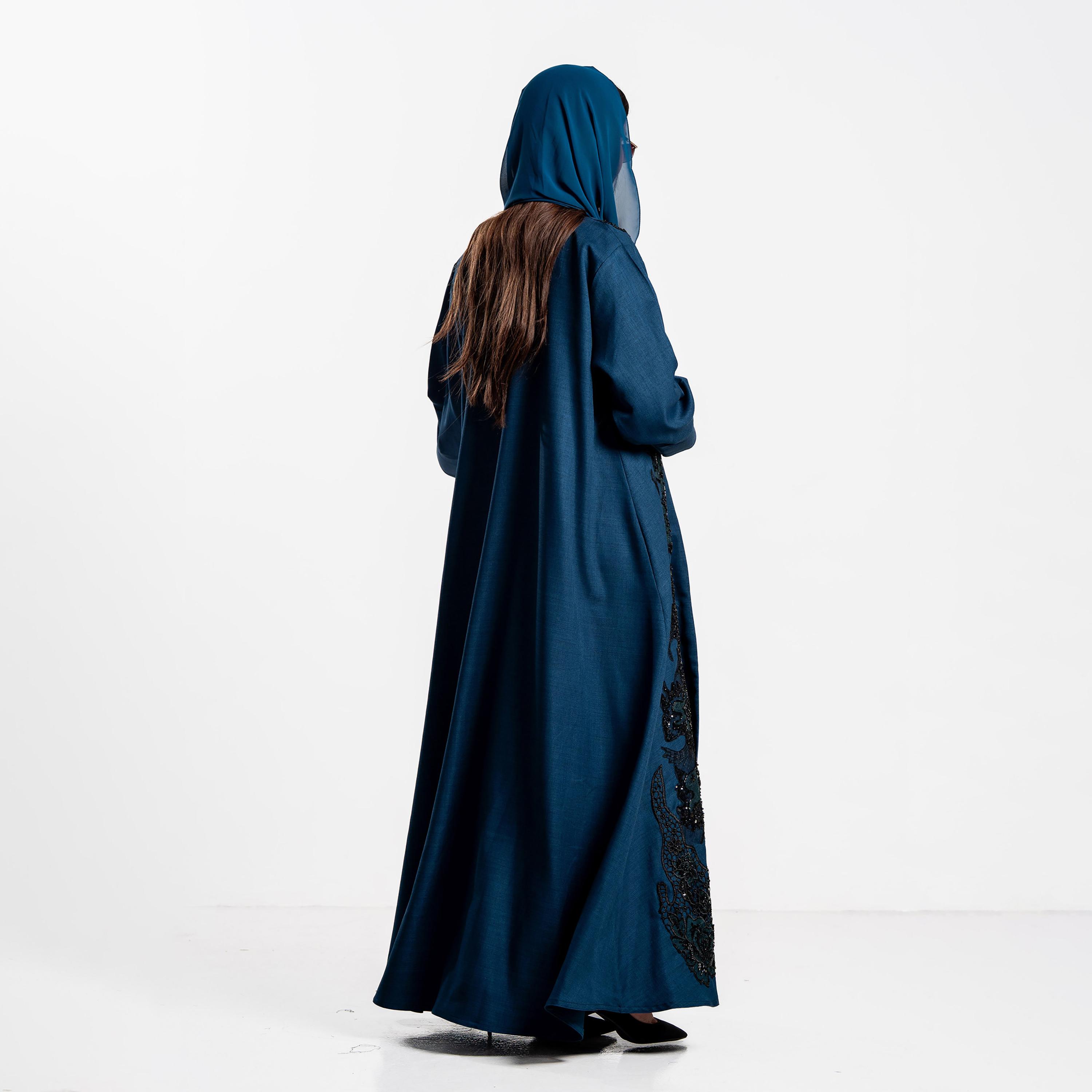 Zahiyh Beaded Lace Panel Women's Evening Flared Abaya with Hijab-women-arabicclothing-abayas-image-4