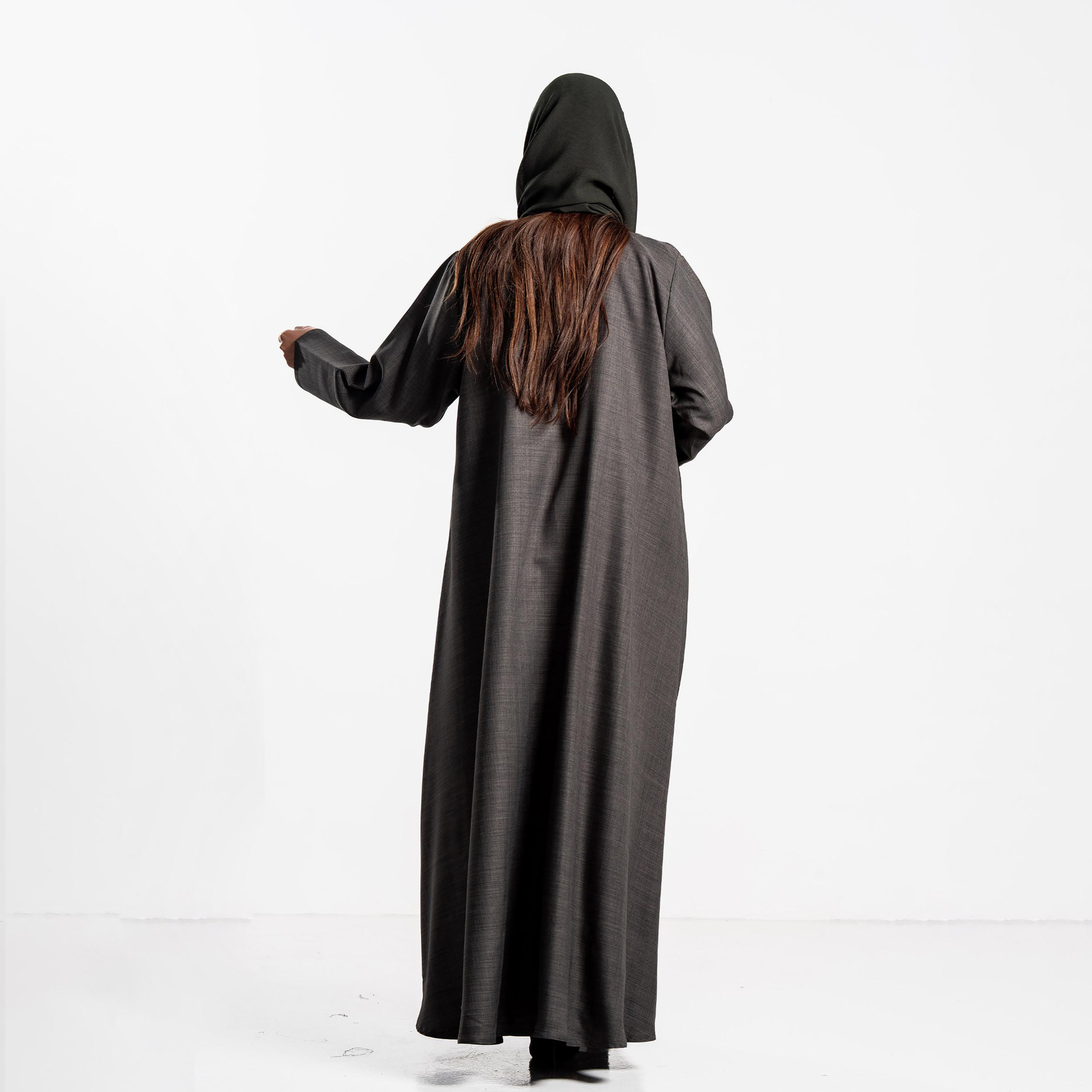 Zahiyh Beaded Lace Panel Women's Evening Flared Abaya with Hijab-women-arabicclothing-abayas-image-4