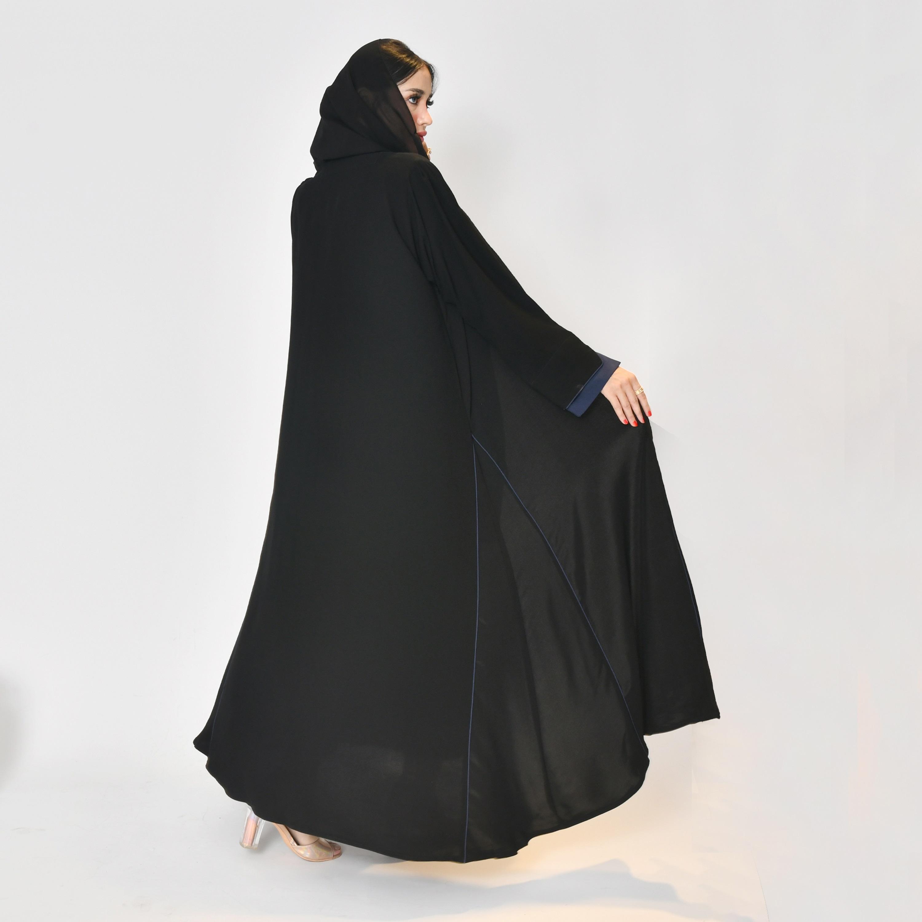 Hawraa Black Linen Women's Wrap Abaya with Hijab-women-arabicclothing-abayas-image-6