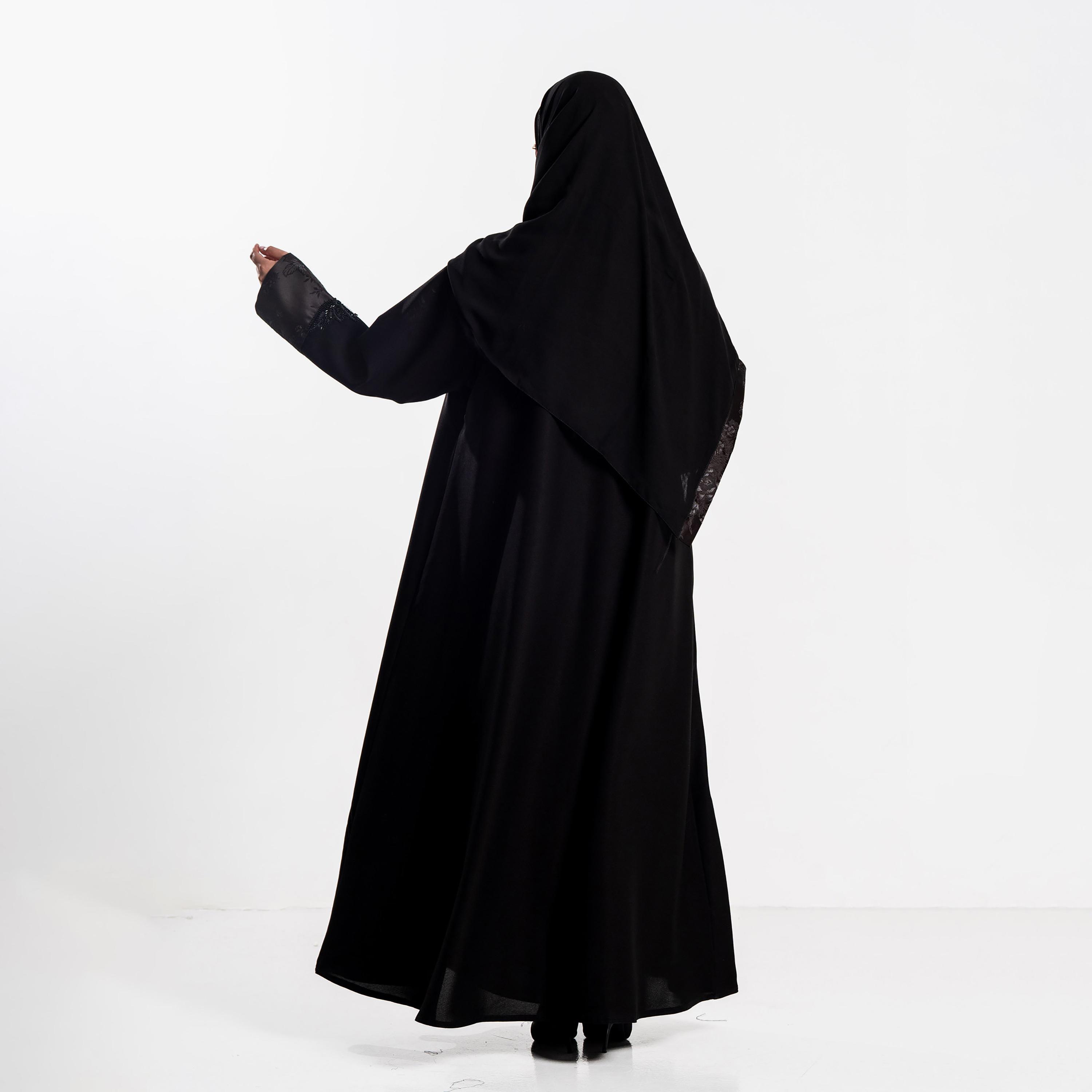 Zahiyh Black Floral Print Women's Abaya with Hijab-women-arabicclothing-abayas-image-5