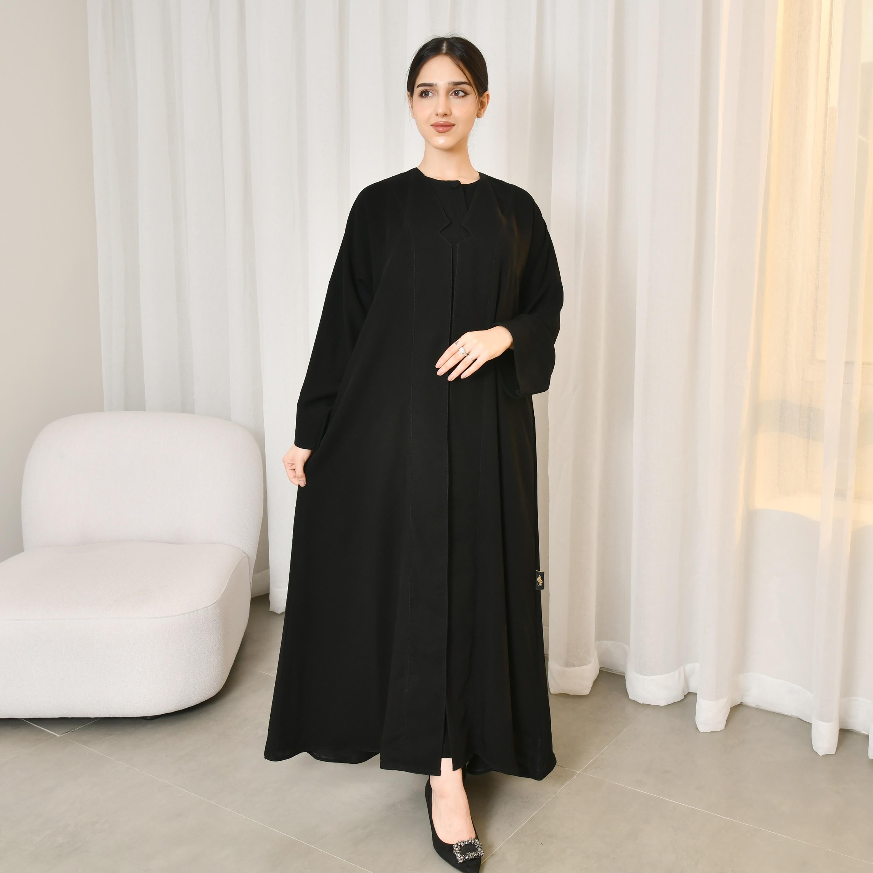 Hawraa 3 Piece Set Black Crepe Women's Abaya with Top and Bottom-women-arabicclothing-abayas-image-1