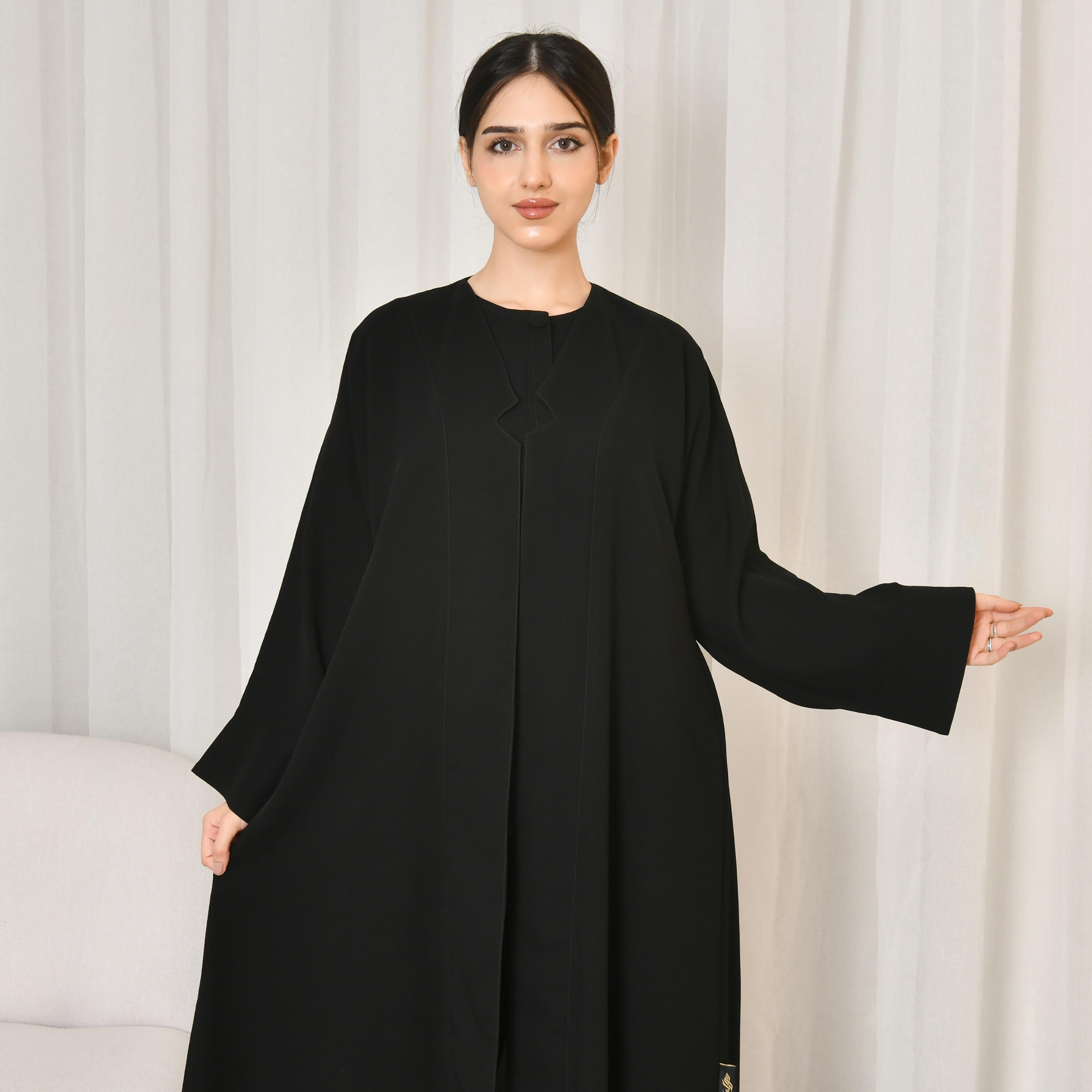 Hawraa 3 Piece Set Black Crepe Women's Abaya with Top and Bottom-women-arabicclothing-abayas-image-3