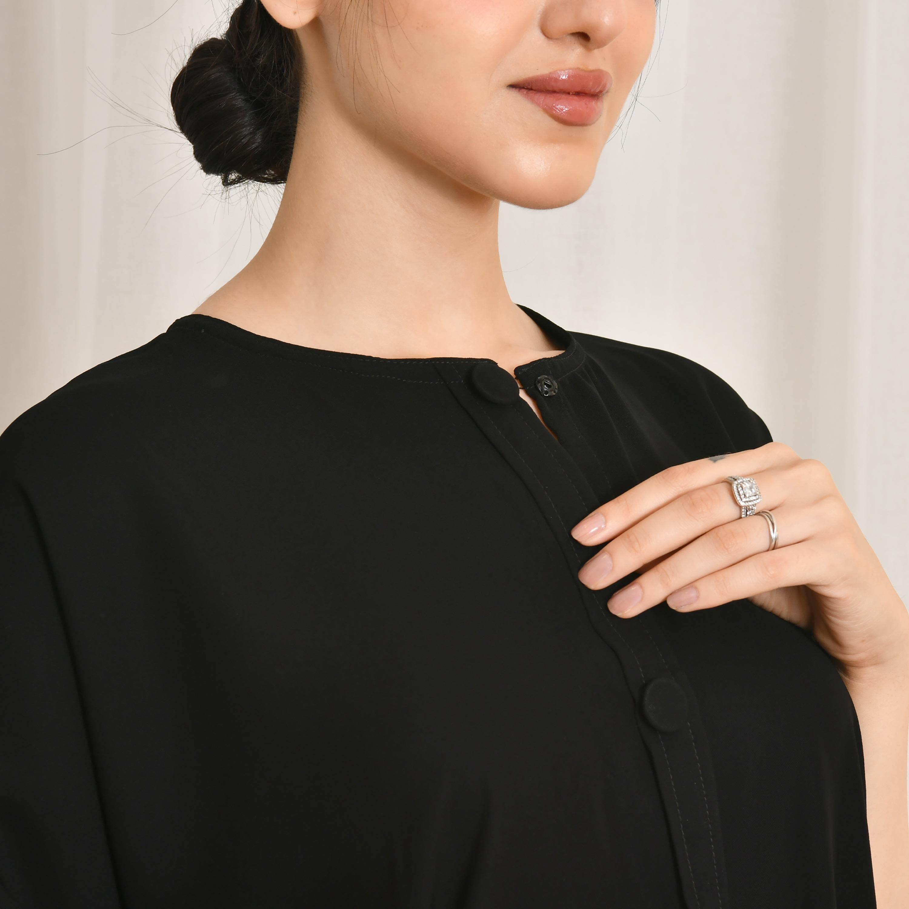 Hawraa 3 Piece Set Black Crepe Women's Abaya with Top and Bottom-women-arabicclothing-abayas-image-4