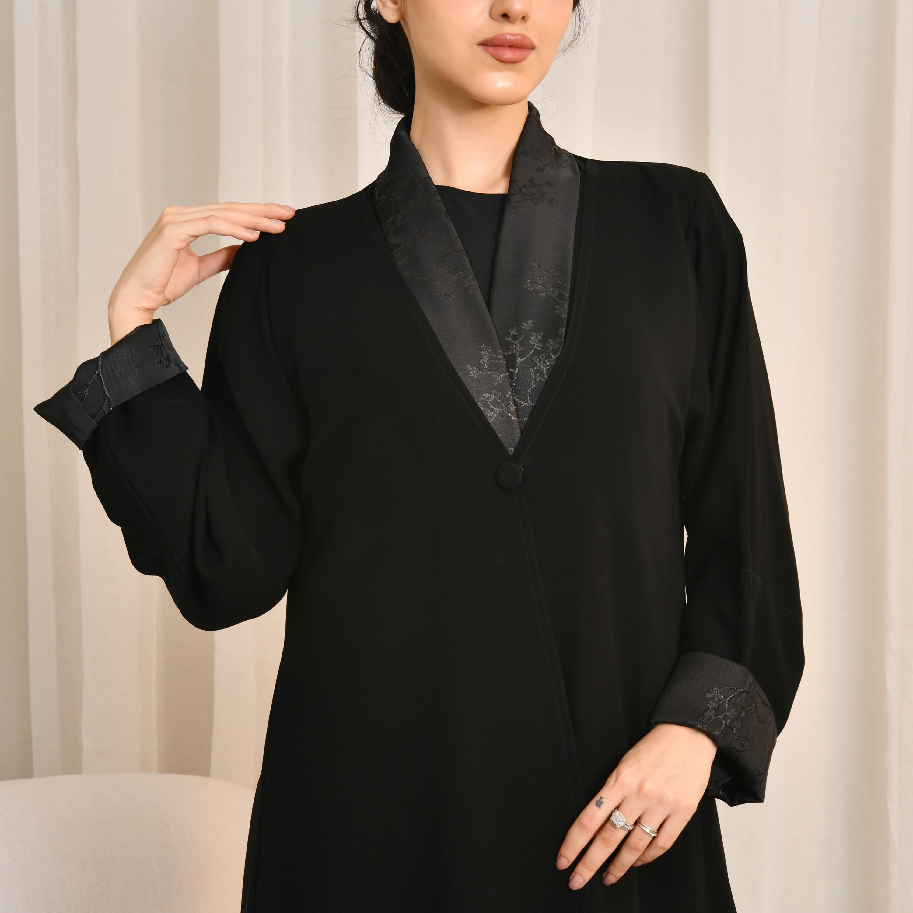 Hawraa Black Jacquard Women's Abaya with Hijab-women-arabicclothing-abayas-image-3