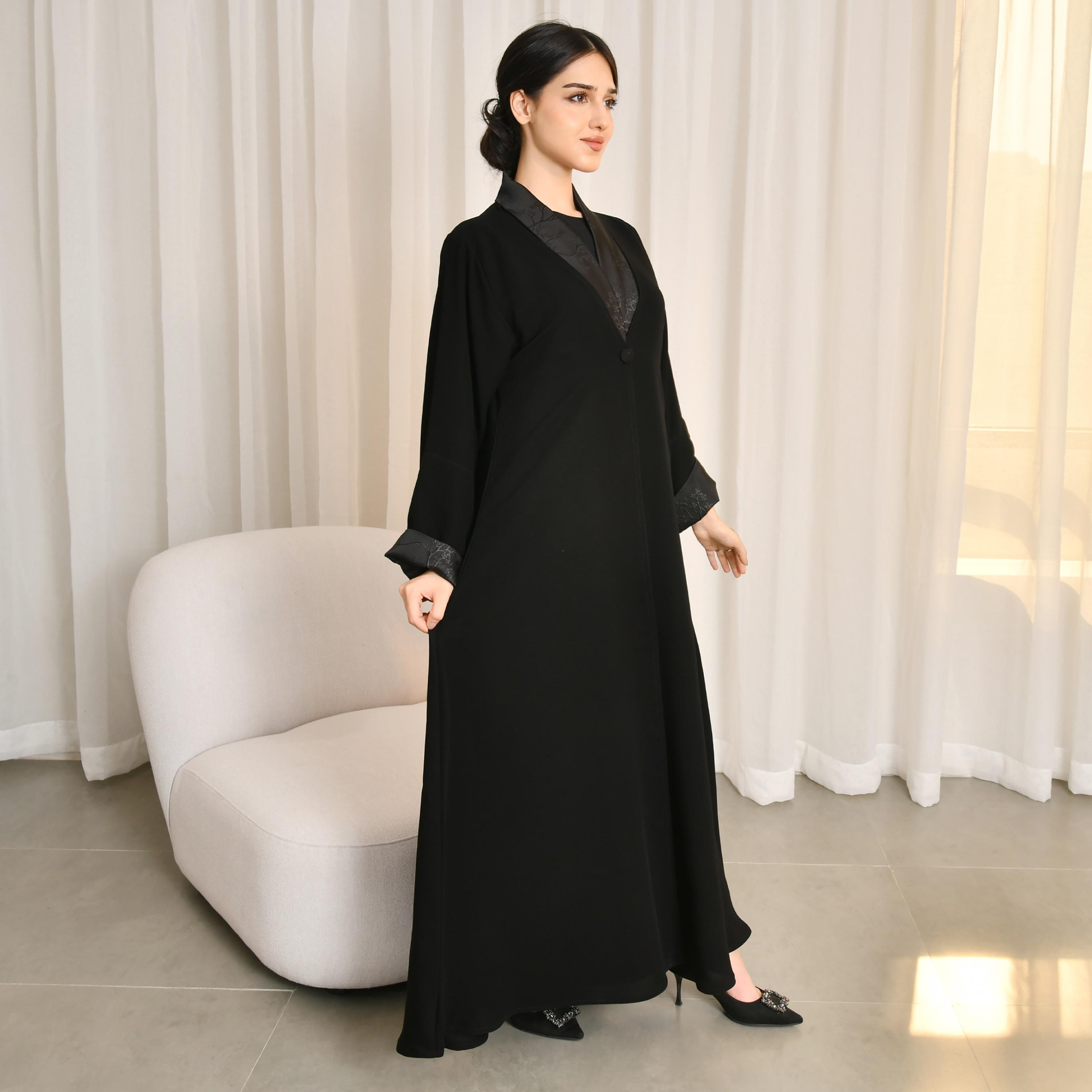Hawraa Black Jacquard Women's Abaya with Hijab-women-arabicclothing-abayas-image-4