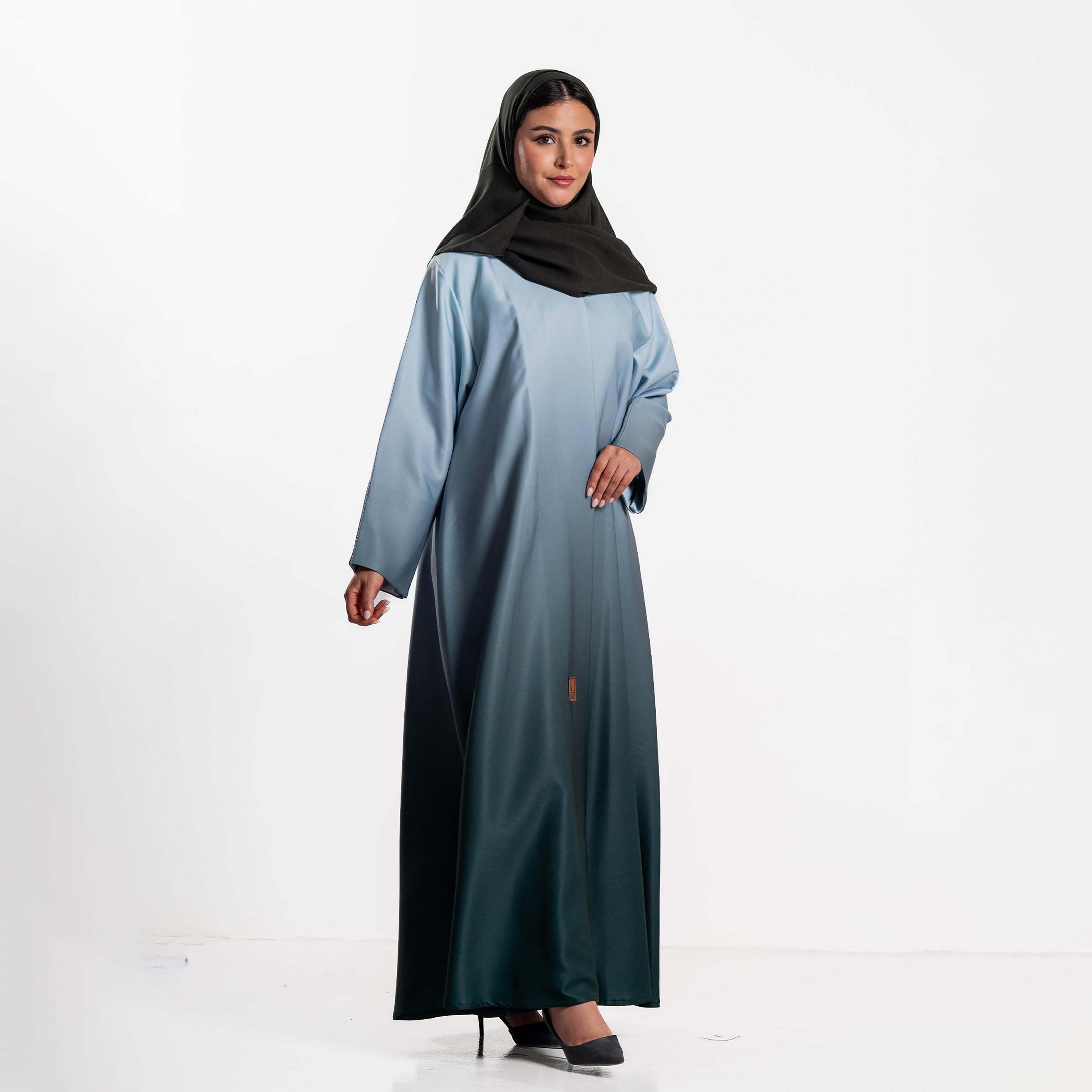 Zahiyh Sky Blue Ombre Effect Women's Flared Abaya with Hijab-women-arabicclothing-abayas-image-2