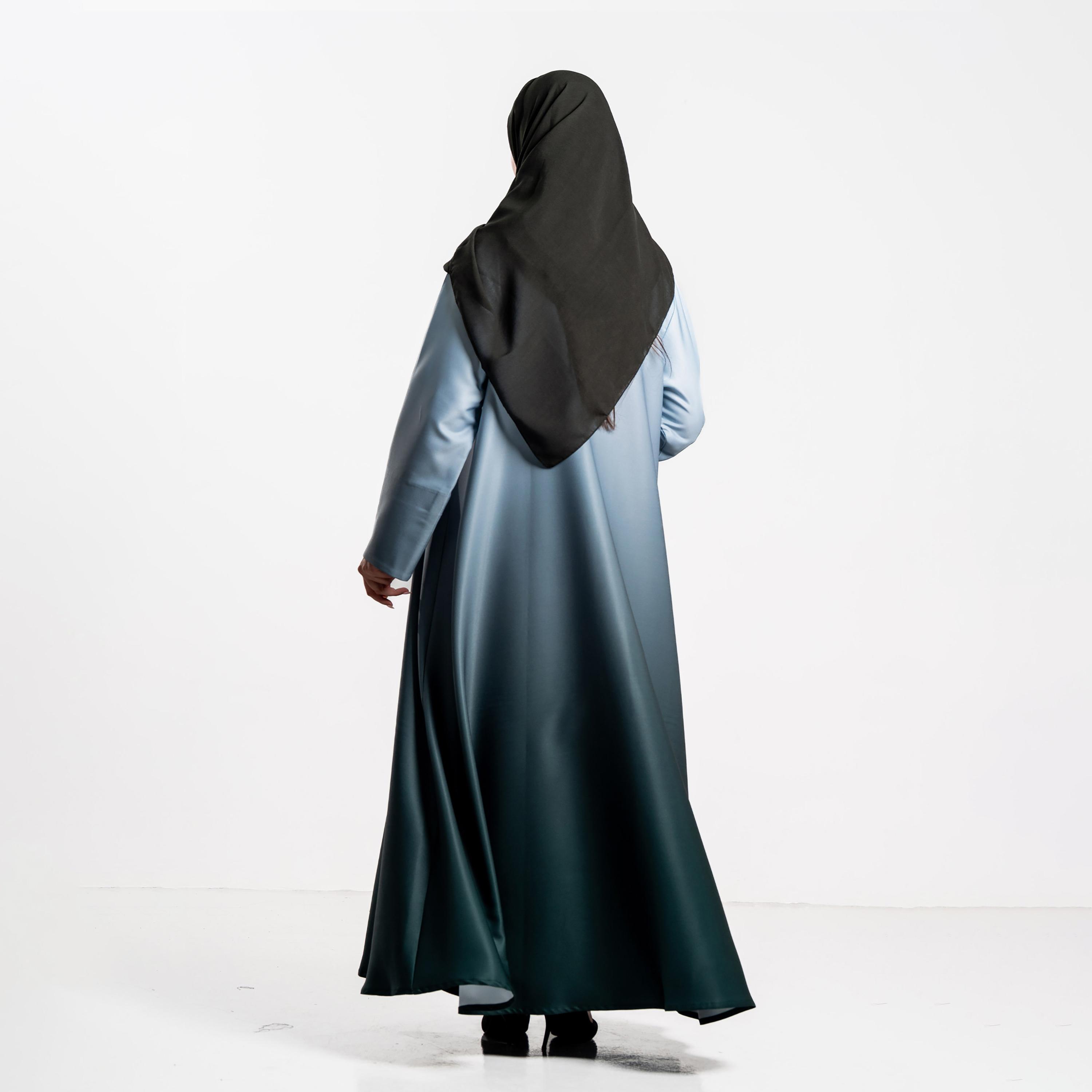 Zahiyh Sky Blue Ombre Effect Women's Flared Abaya with Hijab-women-arabicclothing-abayas-image-5