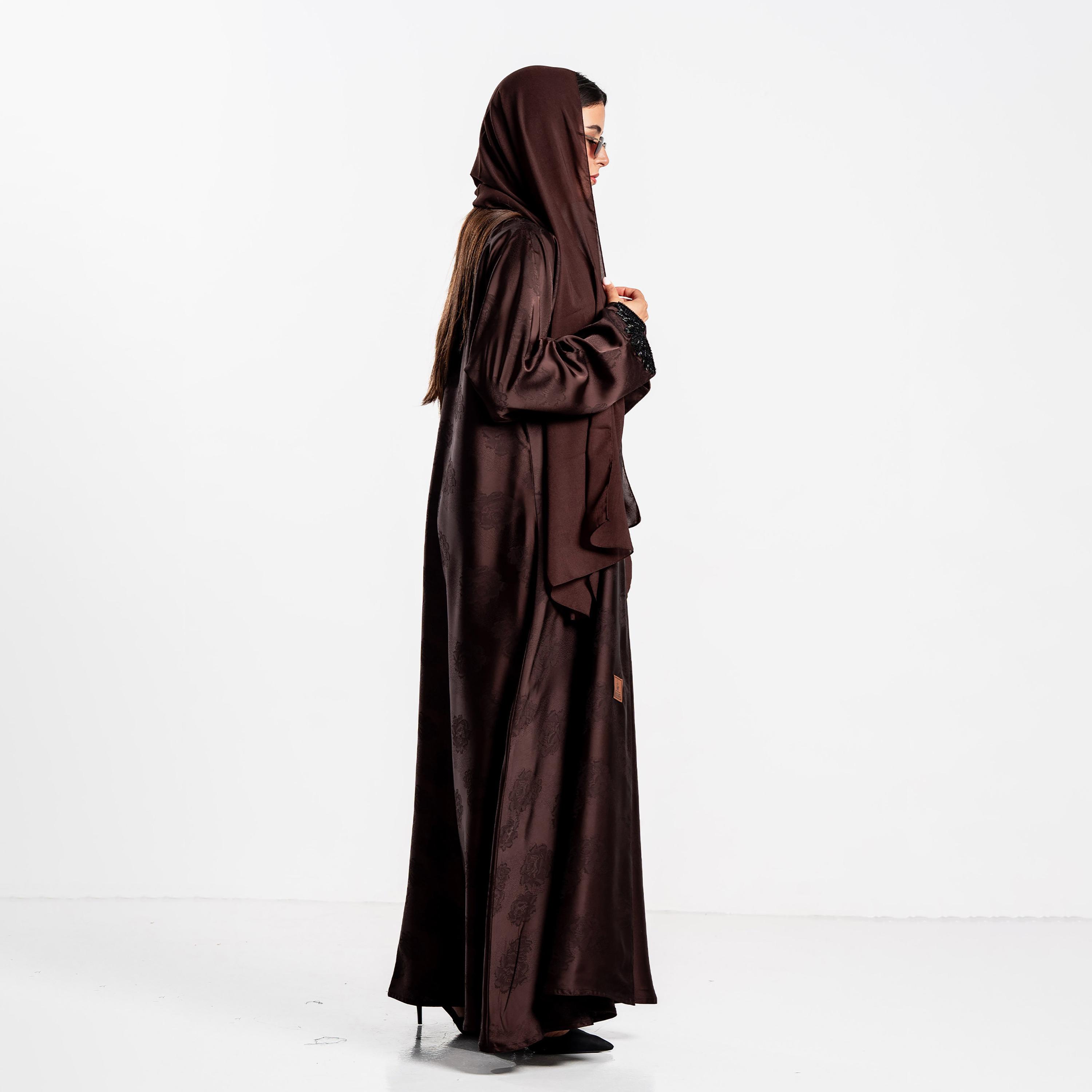 Zahiyh Brown Floral Print Women's Abaya with Hijab-women-arabicclothing-abayas-image-5