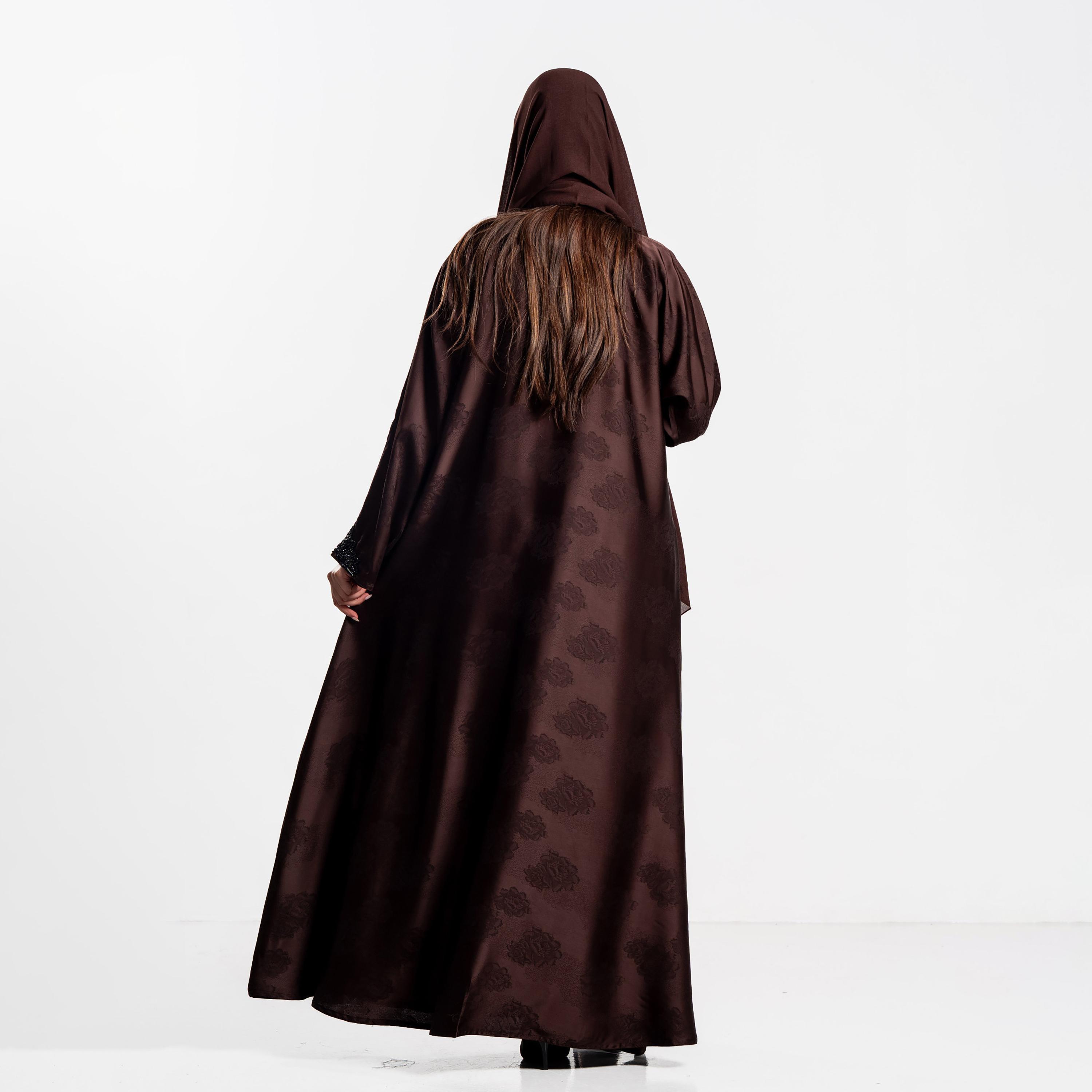 Zahiyh Brown Floral Print Women's Abaya with Hijab-women-arabicclothing-abayas-image-6