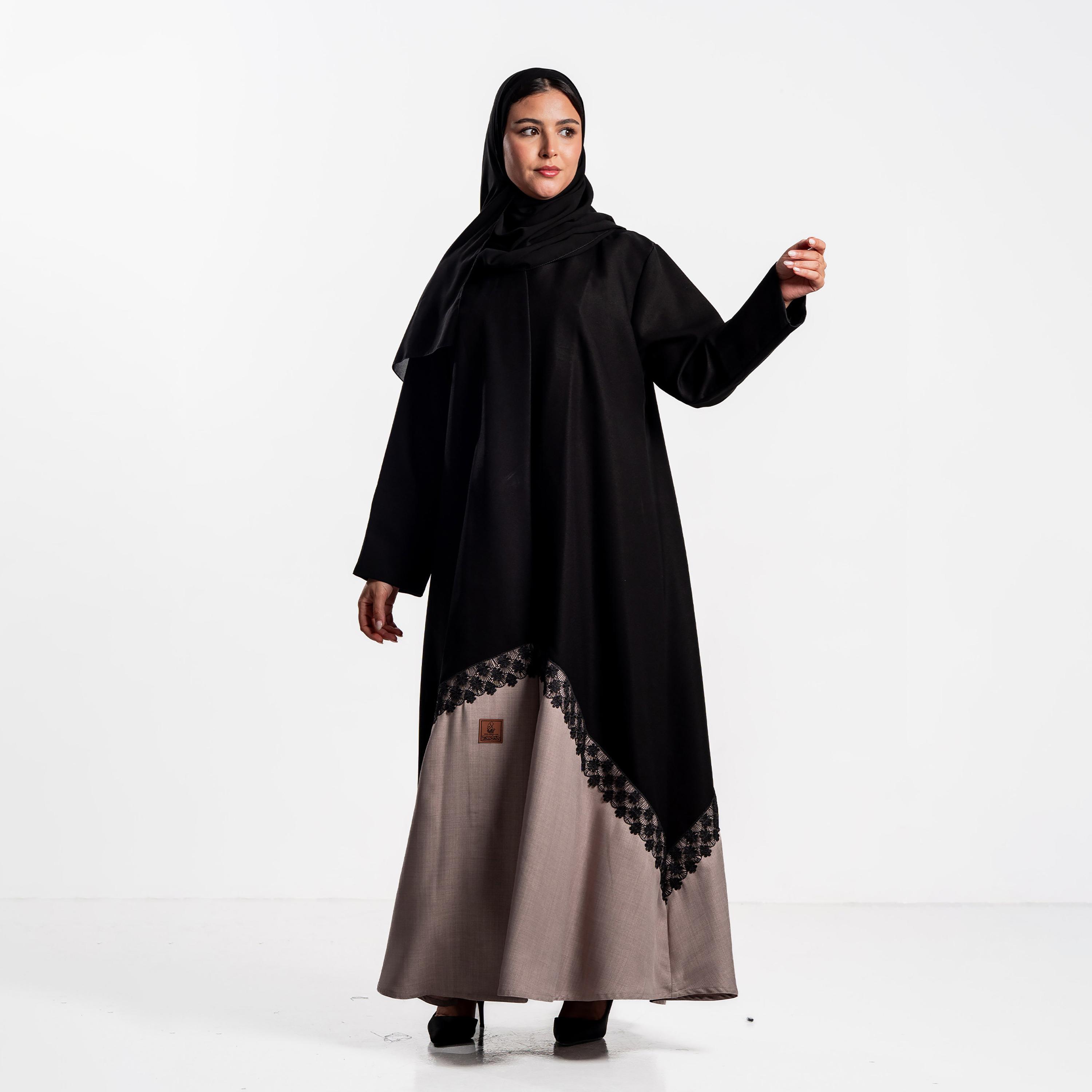 Zahiyh Black Colour-Blocked Women's Flared Abaya with Hijab-women-arabicclothing-abayas-image-2