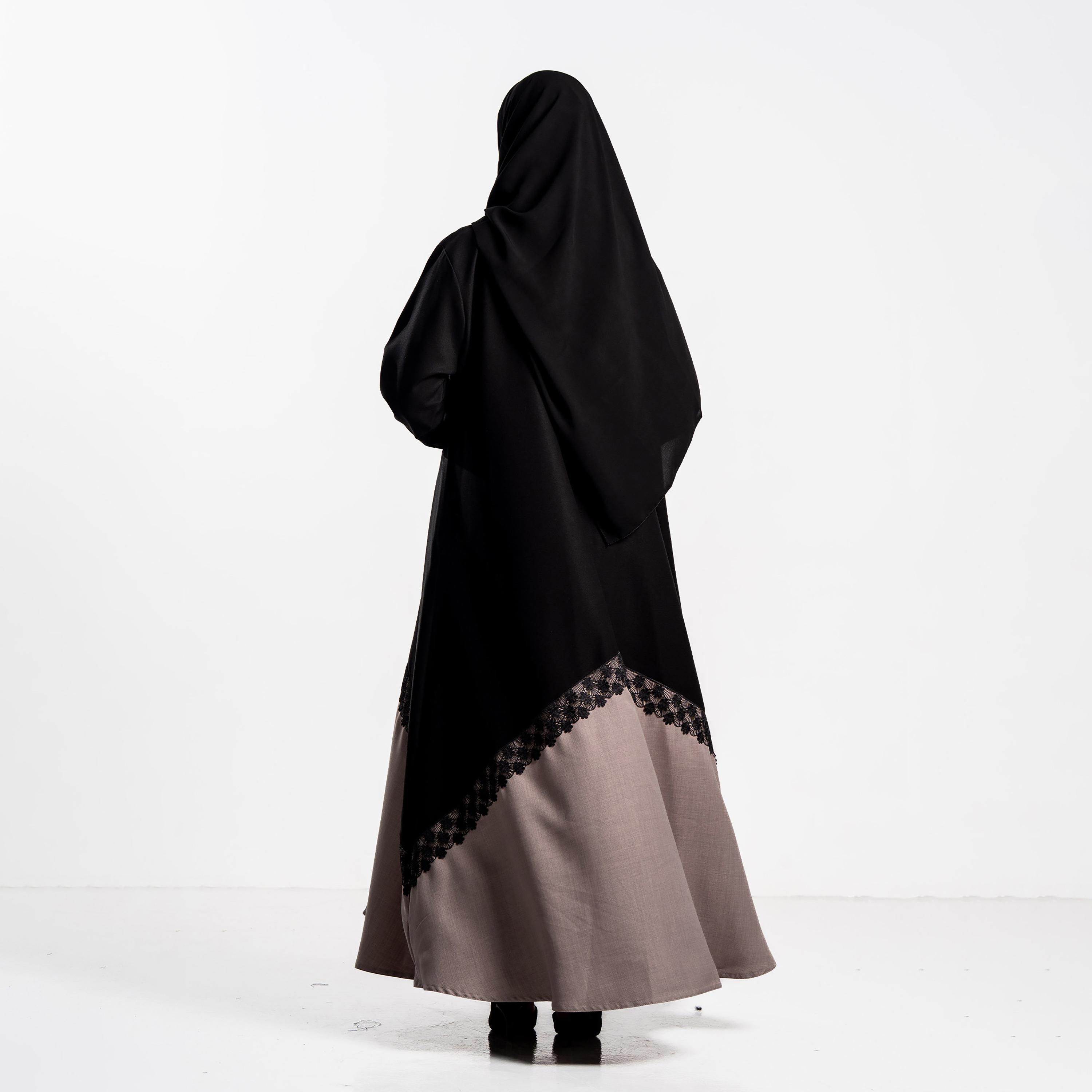 Zahiyh Black Colour-Blocked Women's Flared Abaya with Hijab-women-arabicclothing-abayas-image-3