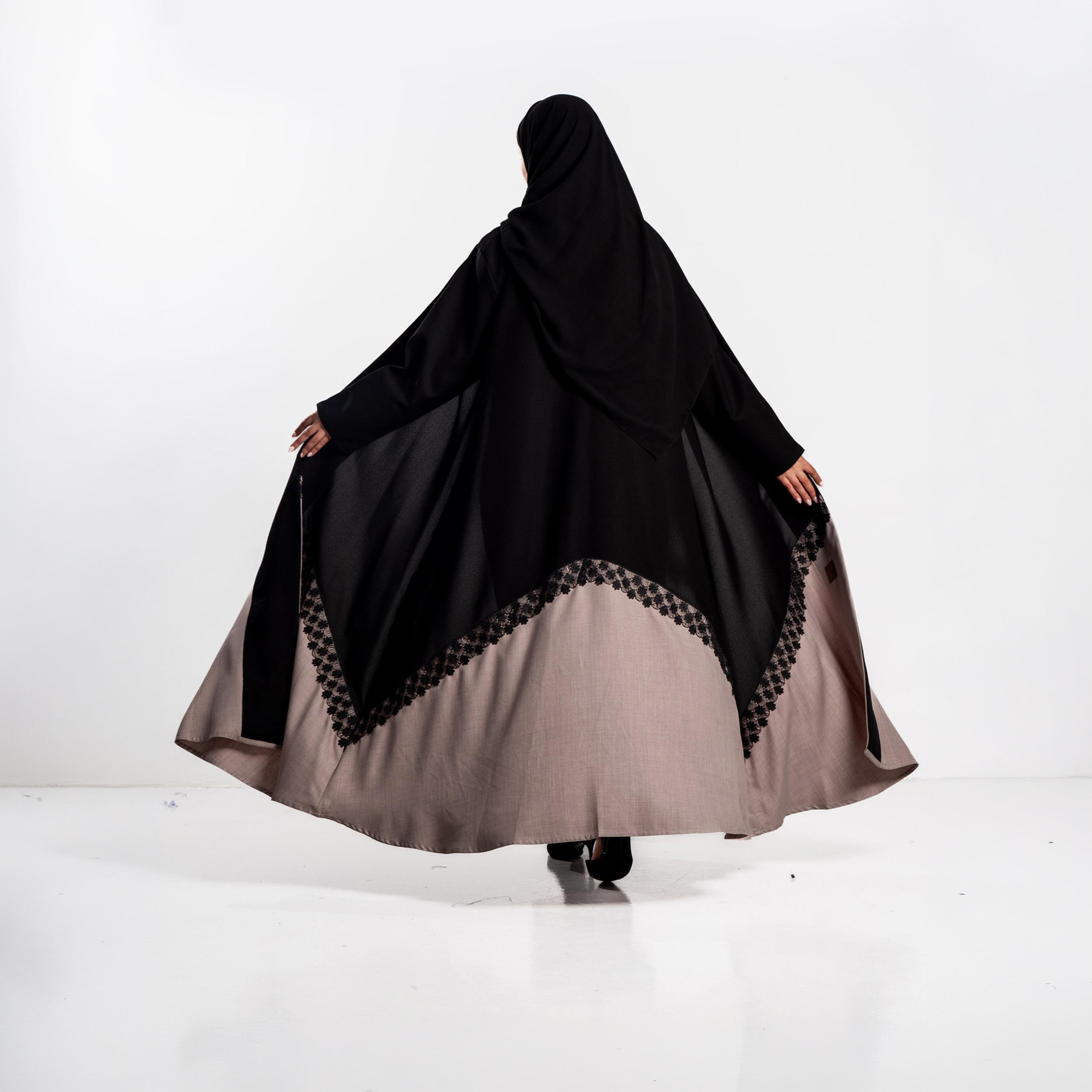 Zahiyh Black Colour-Blocked Women's Flared Abaya with Hijab-women-arabicclothing-abayas-image-4