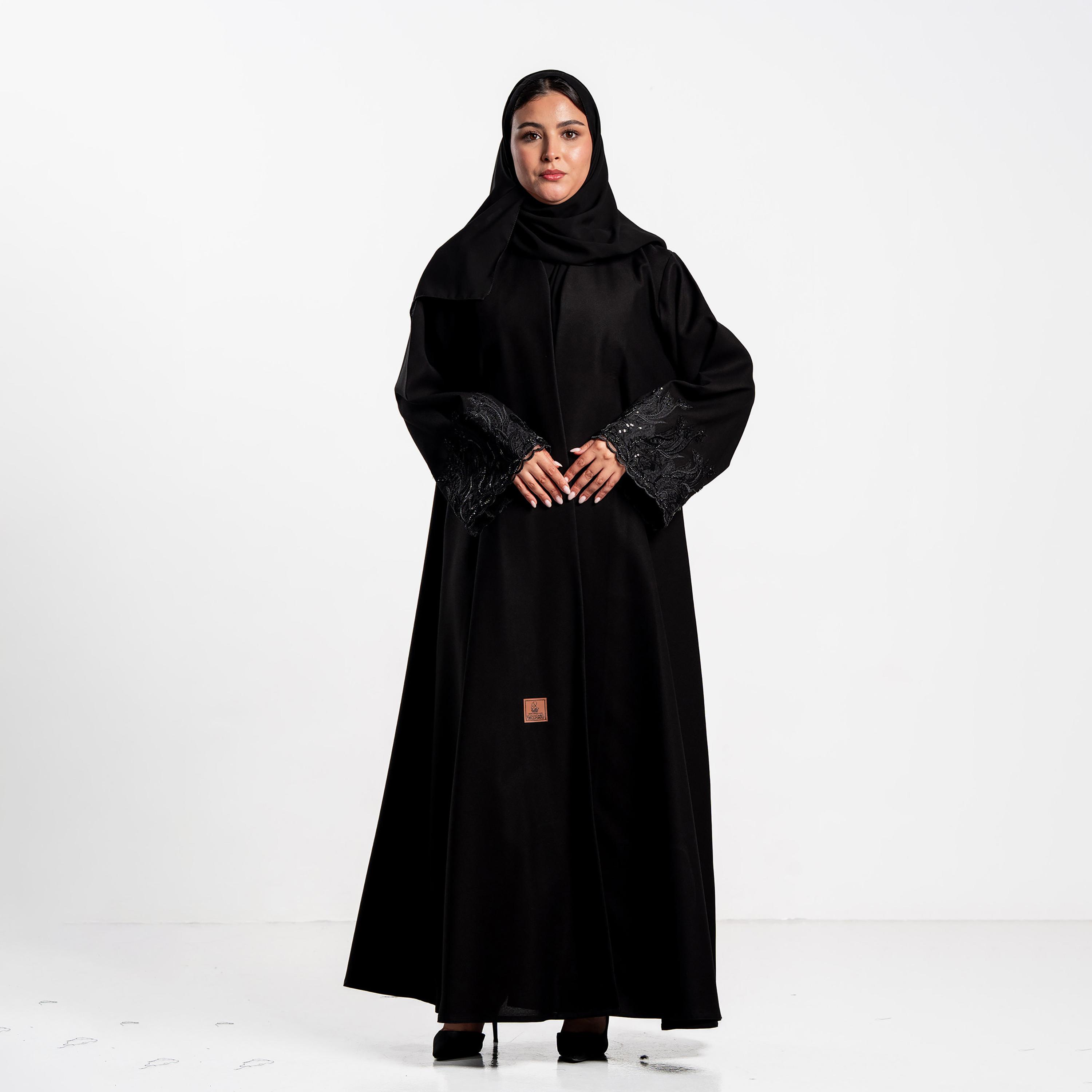 Zahiyh Embroidered Cuff Wide Sleeves Women's Abaya with Hijab-women-arabicclothing-abayas-image-1