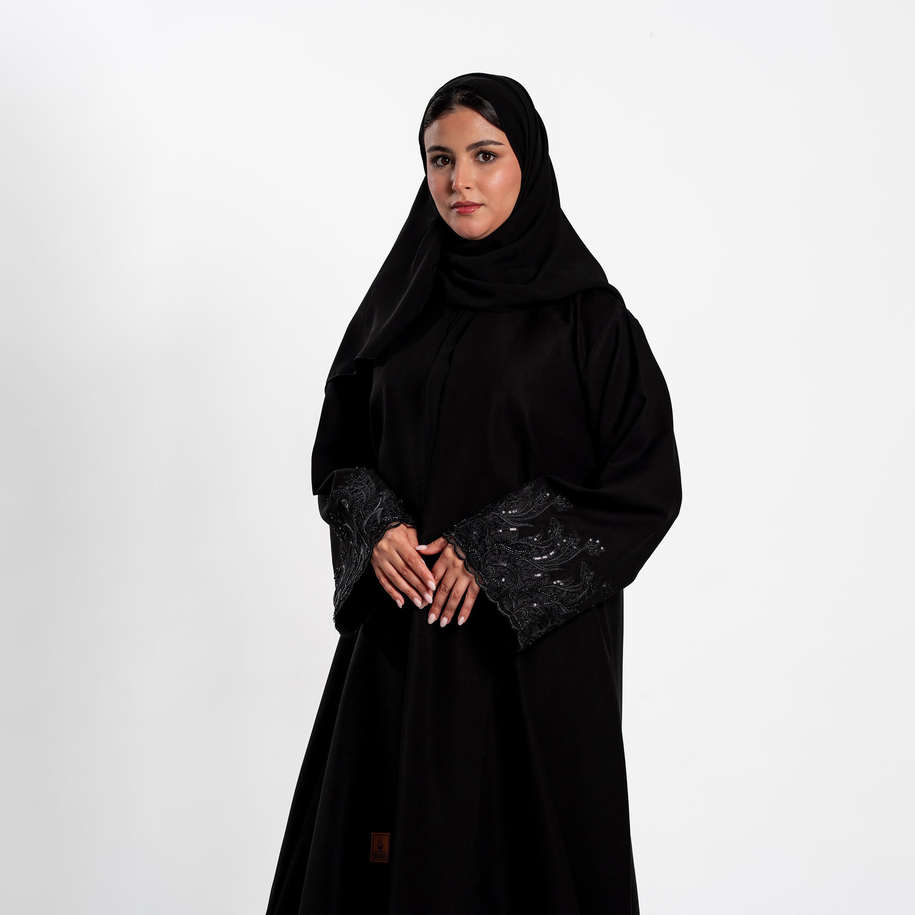 Zahiyh Embroidered Cuff Wide Sleeves Women's Abaya with Hijab-women-arabicclothing-abayas-image-2
