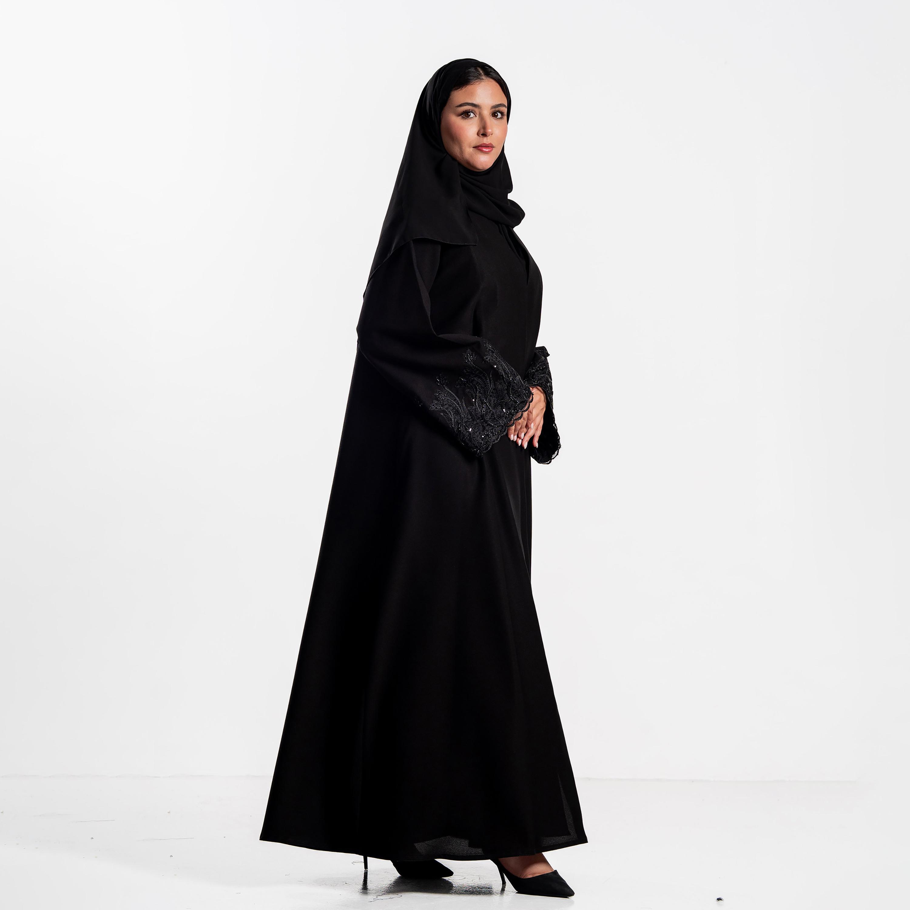 Zahiyh Embroidered Cuff Wide Sleeves Women's Abaya with Hijab-women-arabicclothing-abayas-image-3