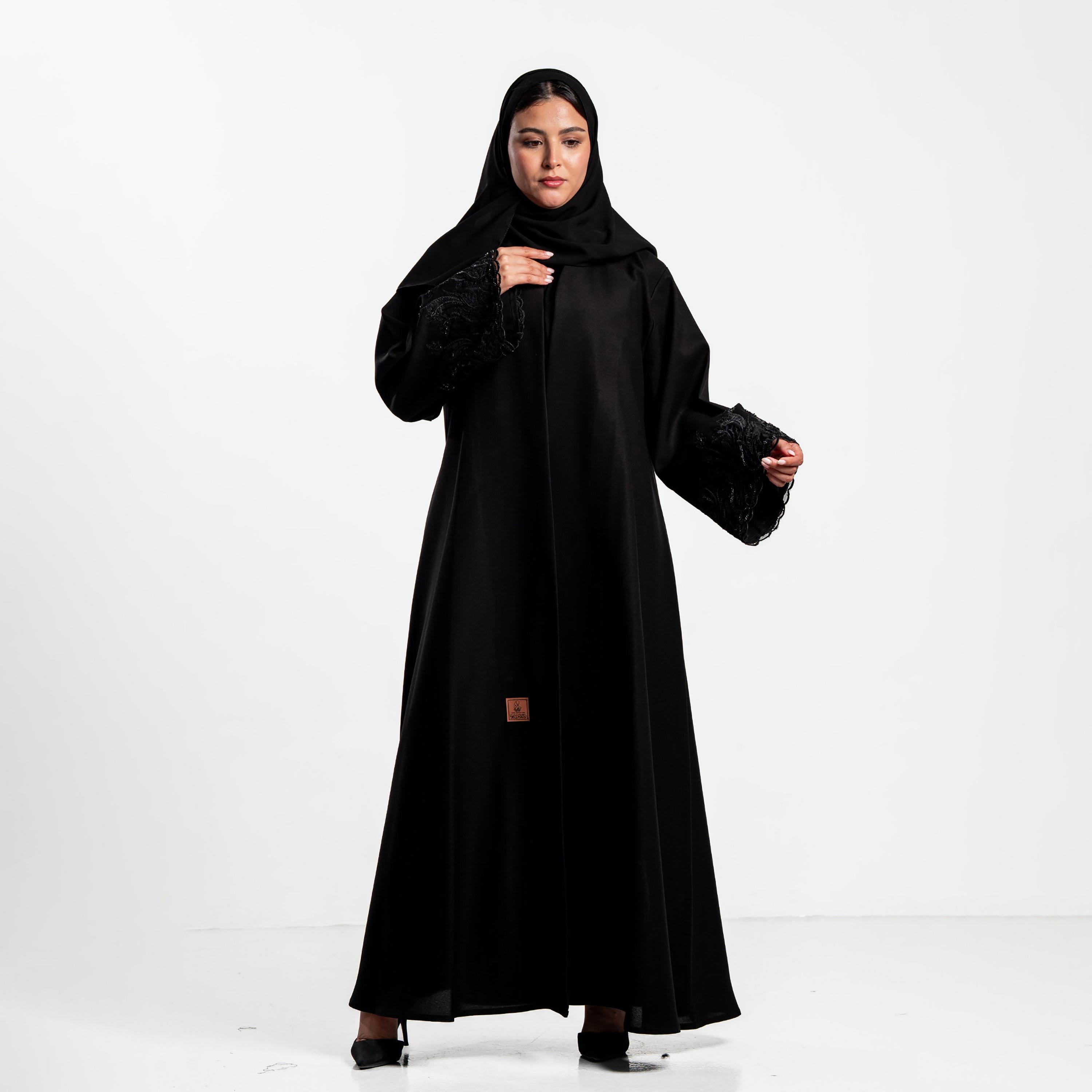 Zahiyh Embroidered Cuff Wide Sleeves Women's Abaya with Hijab-women-arabicclothing-abayas-image-4