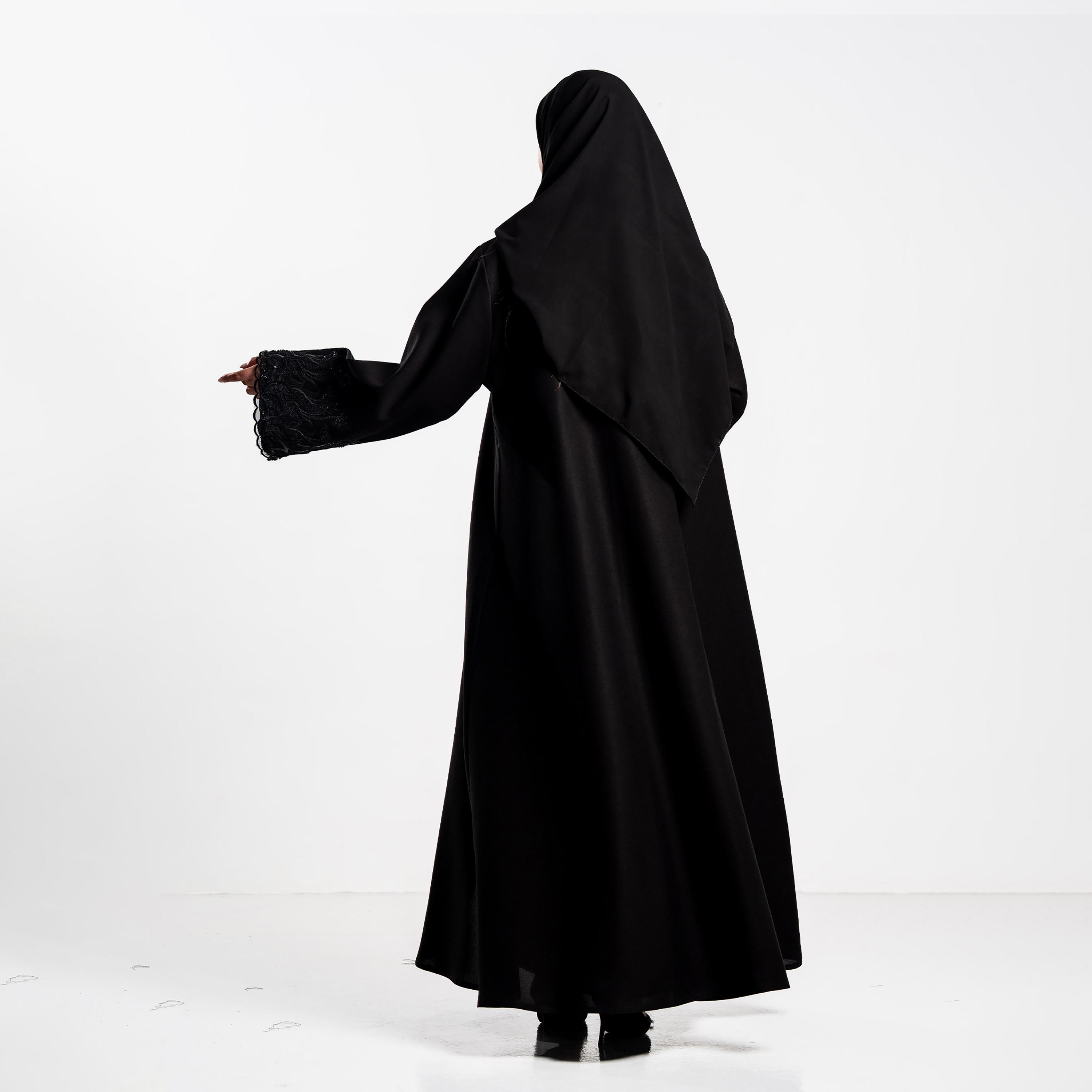 Zahiyh Embroidered Cuff Wide Sleeves Women's Abaya with Hijab-women-arabicclothing-abayas-image-5