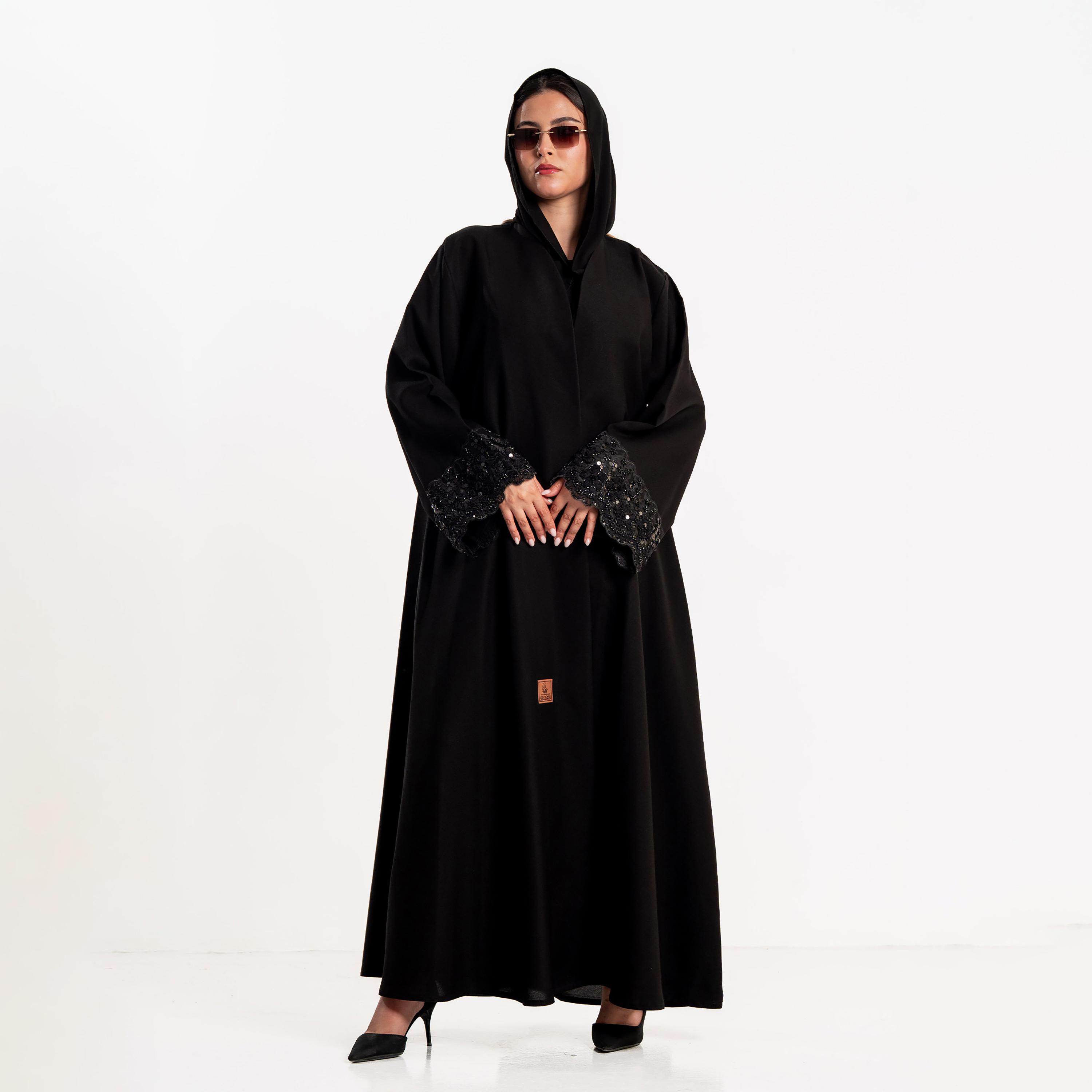 Zahiyh Embroidered Cuff Wide Sleeves Women's Abaya with Hijab-women-arabicclothing-abayas-image-1