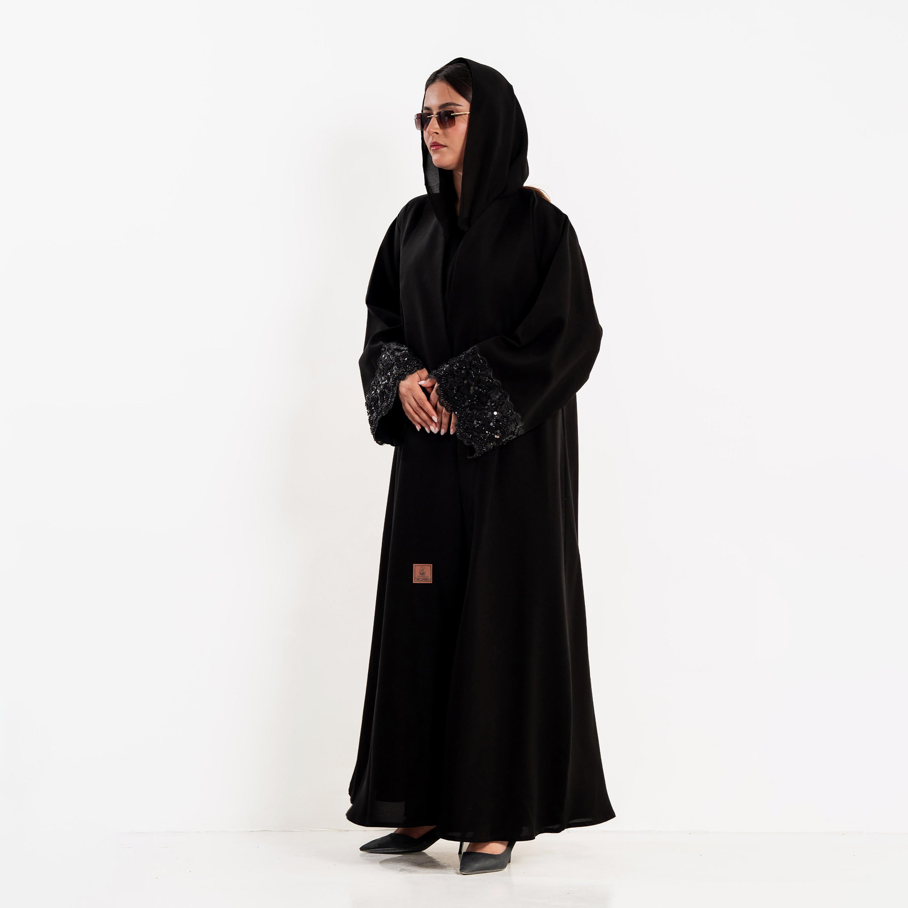 Zahiyh Embroidered Cuff Wide Sleeves Women's Abaya with Hijab-women-arabicclothing-abayas-image-2