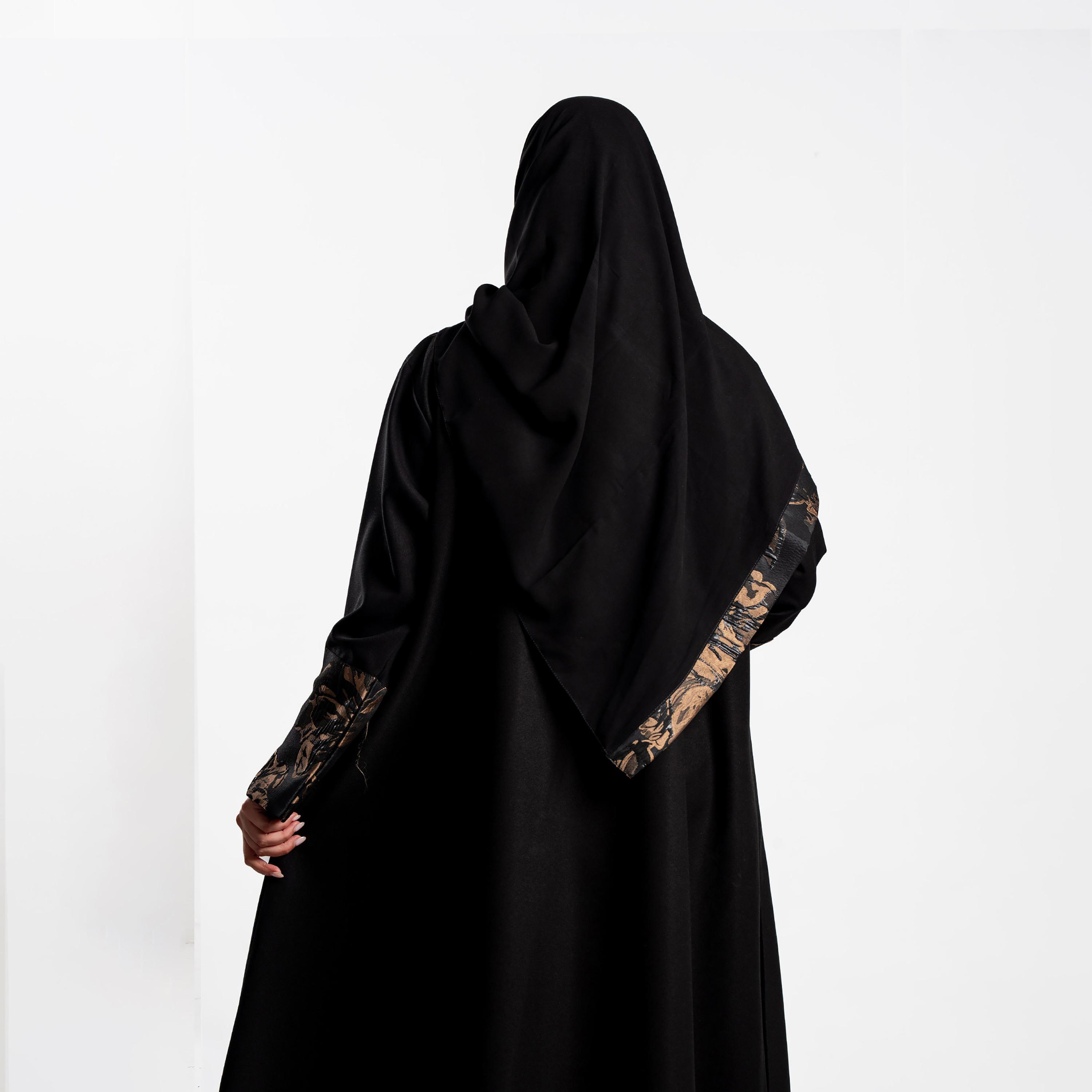 Zahiyh Black Jacquard Floral Women's Evening Abaya with Hijab-women-arabicclothing-abayas-image-4