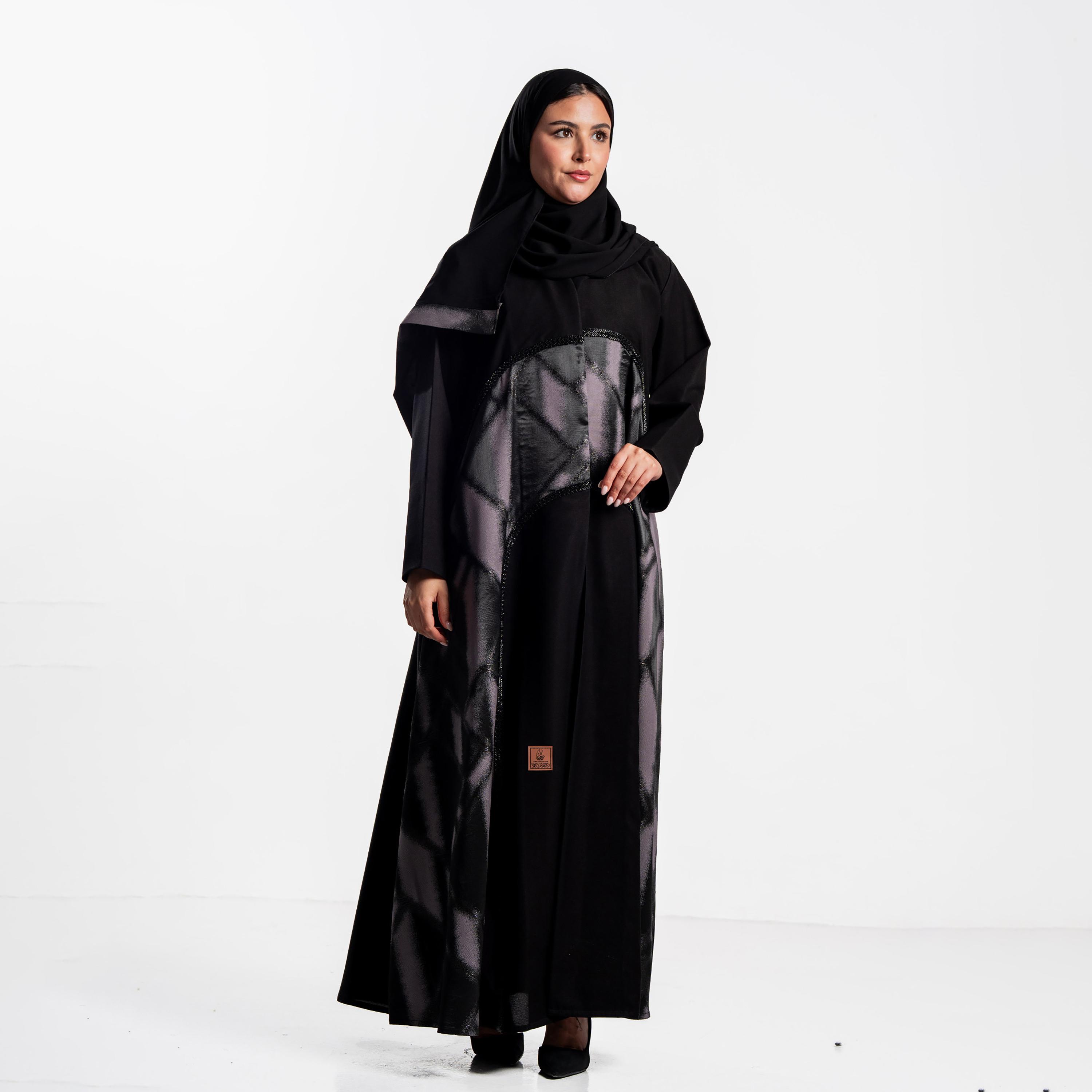 Zahiyh Black Abstract Print Women's Abaya with Hijab-women-arabicclothing-abayas-image-1