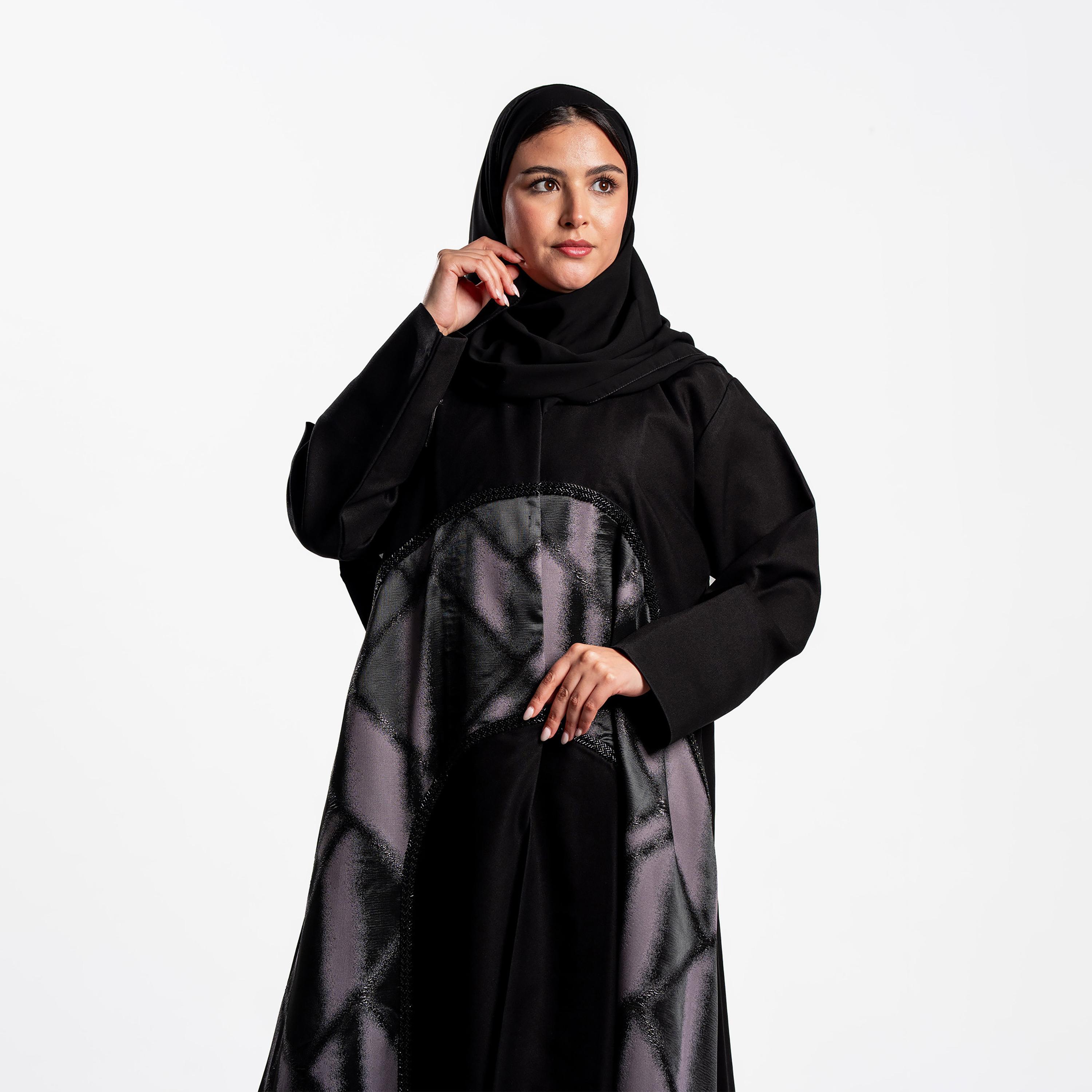 Zahiyh Black Abstract Print Women's Abaya with Hijab-women-arabicclothing-abayas-image-2