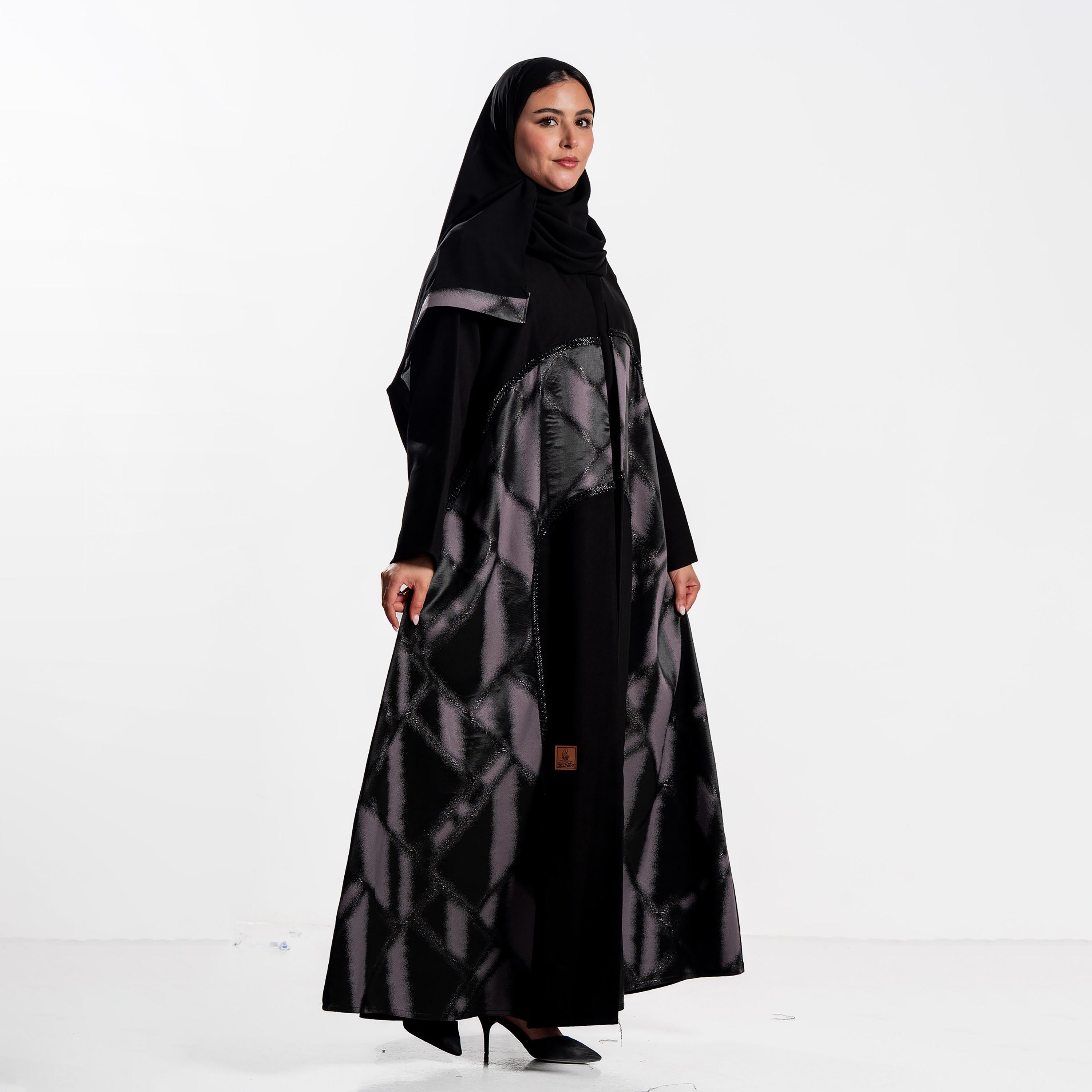 Zahiyh Black Abstract Print Women's Abaya with Hijab-women-arabicclothing-abayas-image-3