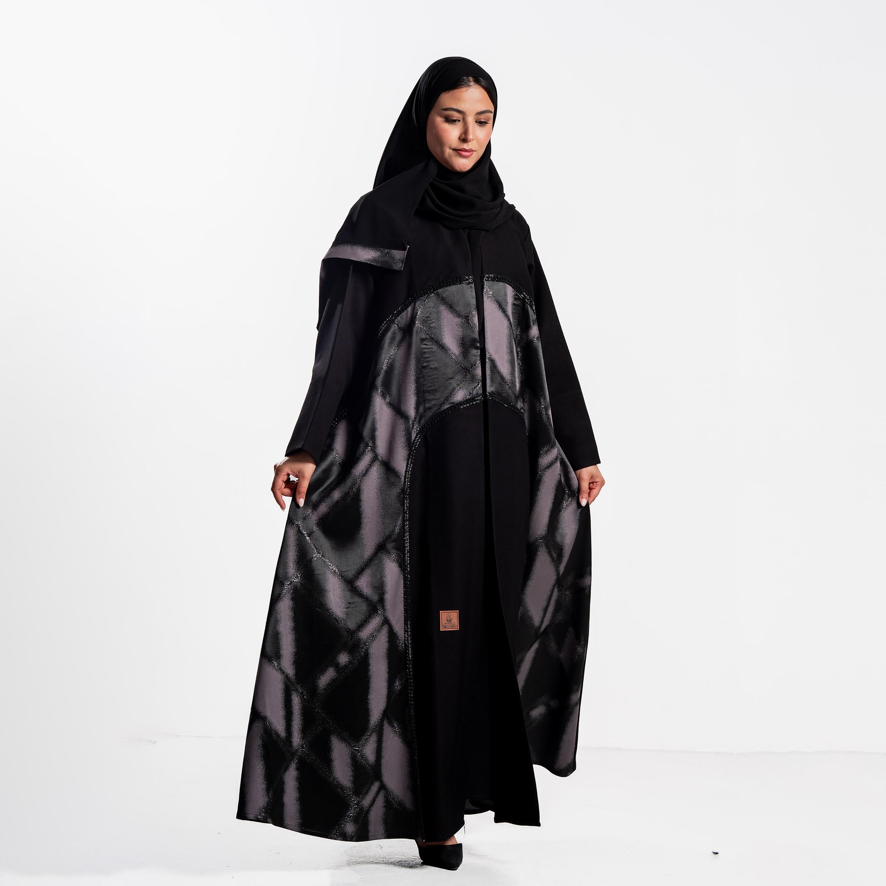 Zahiyh Black Abstract Print Women's Abaya with Hijab-women-arabicclothing-abayas-image-4