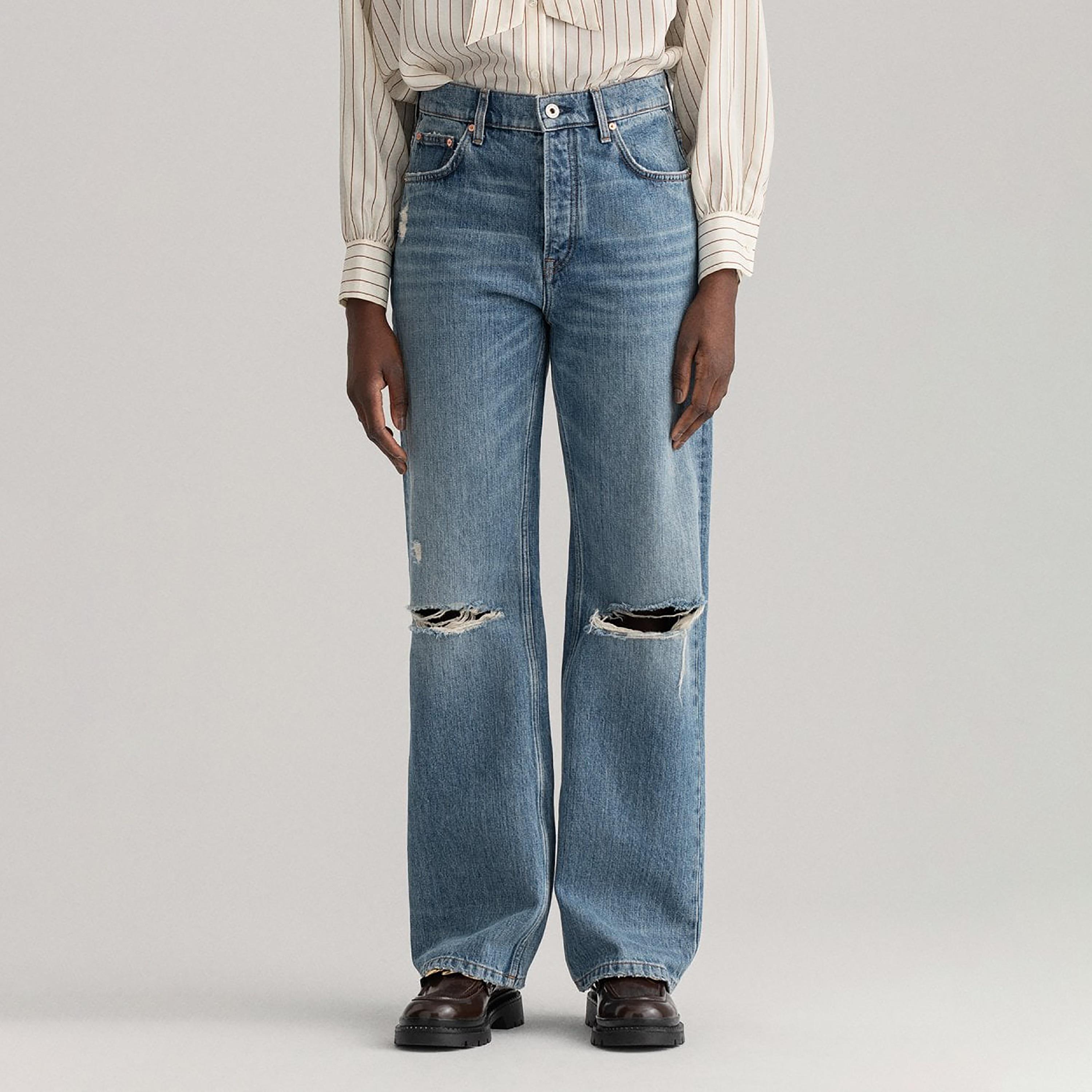 Gant Straight Fit Mid-Rise Jeans with Slash Knee Detail-women-clothing-bottoms-jeans-image-1