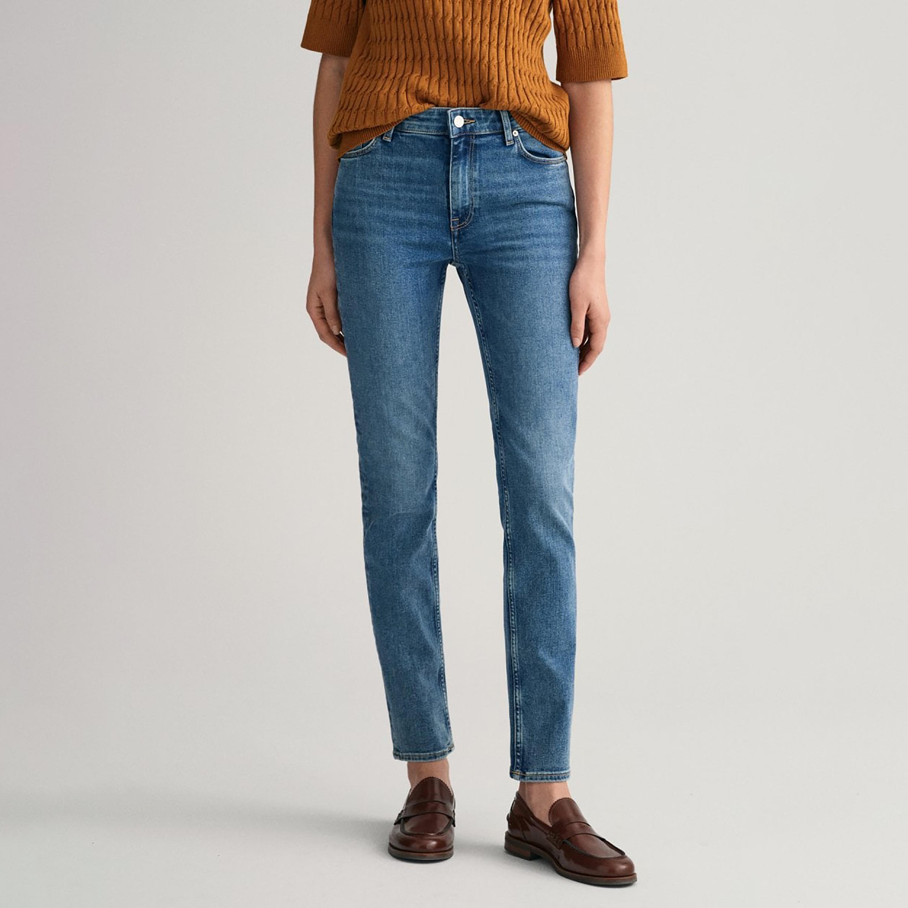 بنطال جينز من جانت سكيني صالح متوسط الارتفاع مع 5 جيوب-women-clothing-bottoms-jeans-image-1